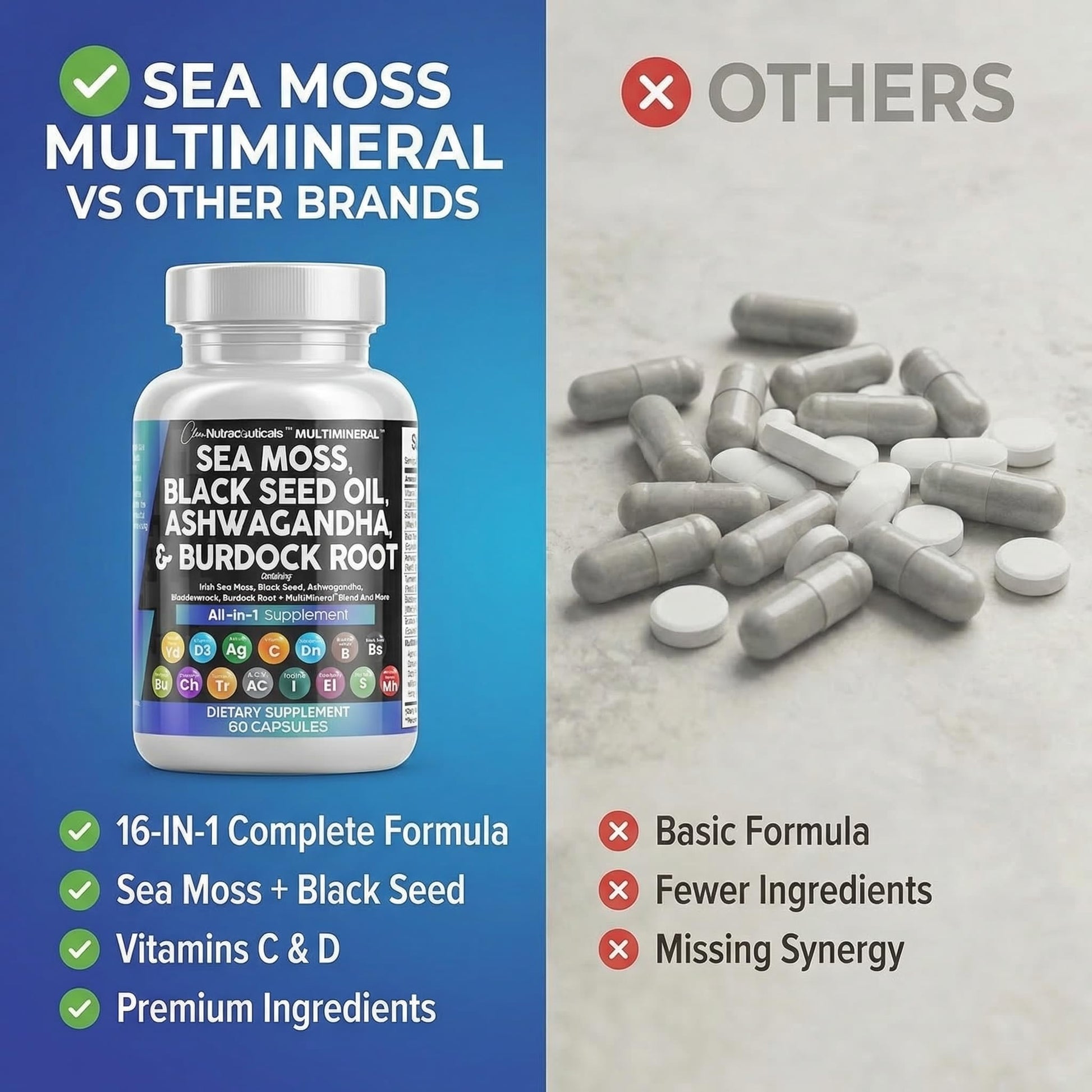 Clean Nutraceuticals Sea Moss Black Seed Oil Ashwagandha Turmeric Bladderwrack Burdock & Vitamin C Vitamin D3 with Elderberry Clean Nutraceuticals buy supplements canada