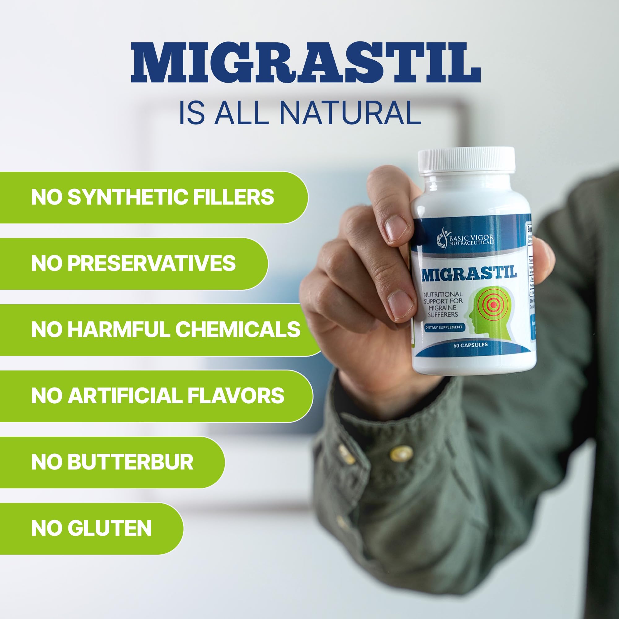 Basic Vigor Migrastil Migraine Support Capsules. Feverfew, Magnesium, Taurine & Vitamin B1 for Migraines Natural Supplement. Made in The USA. Vegan and Gluten Free. Basic Vigor buy supplements canada