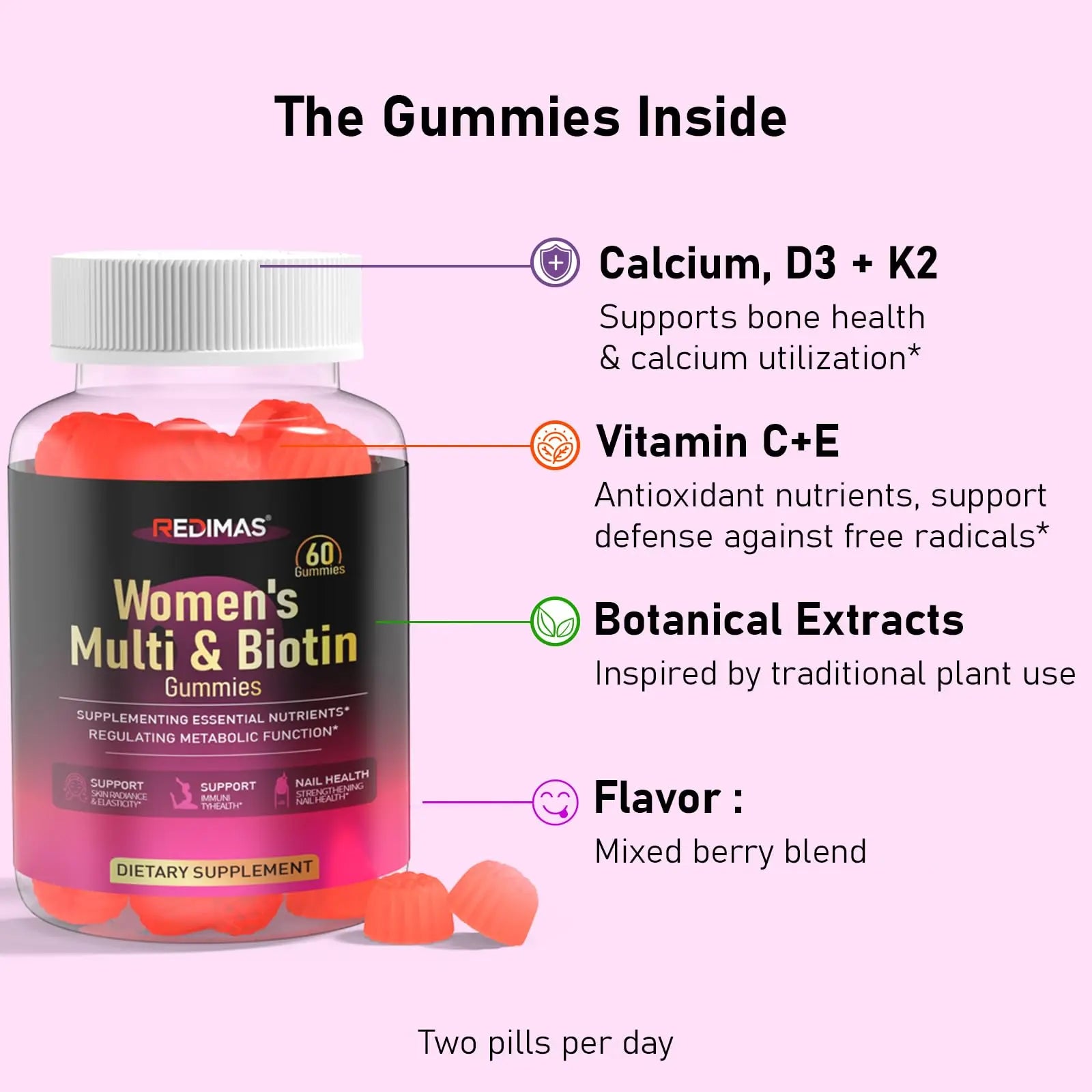 Redimas Multivitamin Gummies for Women, Chewable Adult Vitamin with Vitamins A, B, C, D, E, and Biotin, Gummy Format for Everyday Nutrient Inclusion Redimas buy supplements canada