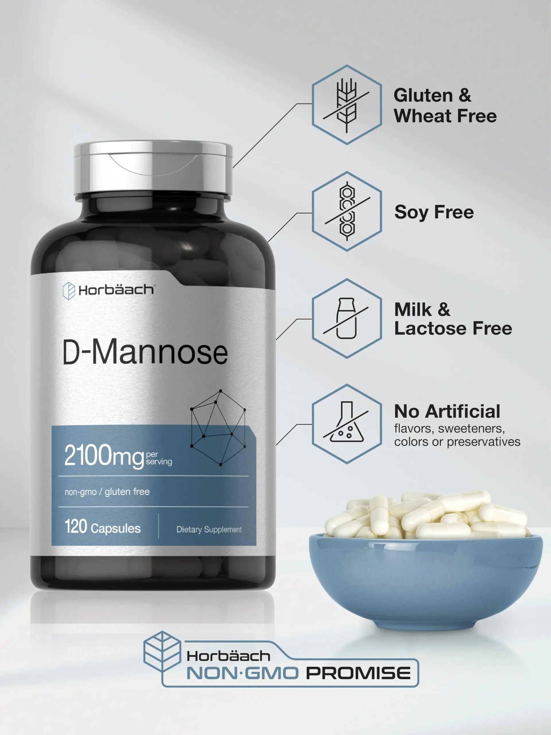 Horbäach D-Mannose Supplement 2100mg | 120 Capsules | Pills for Women and Men | Non-GMO & Gluten Free Horbäach buy supplements canada