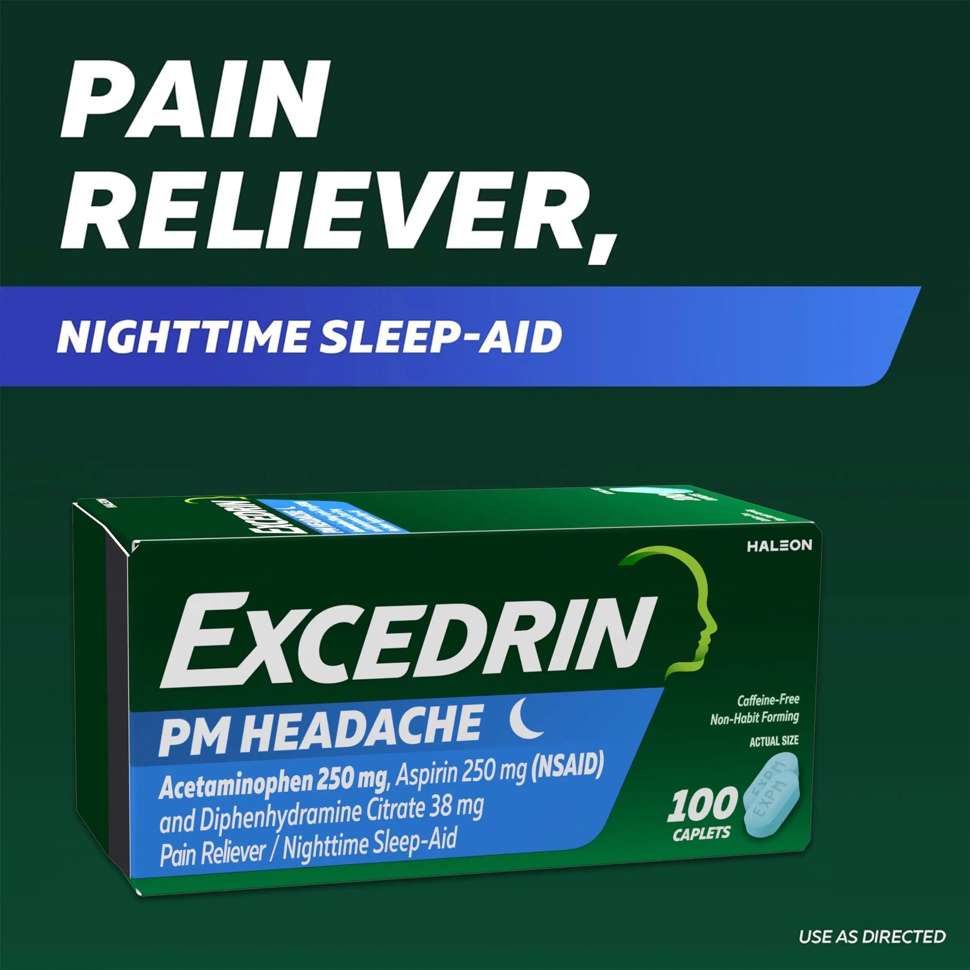 Excedrin PM for Headache Relief, Acetaminophen 250mg, Aspirin 250mg, Diphenhydramine Citrate 38mg, Pain Reliever, Nighttime Sleep-Aid, 100 Count Excedrin buy supplements canada