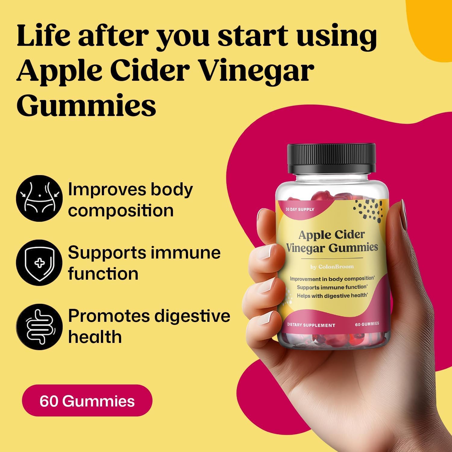 ColonBroom Apple Cider Vinegar Gummies for Women, 60 Gummies, 30 Day Supply, Vegan, Non-GMO Supplement – Supports Body Composition, Boost Metabolism & Improves Digestive Wellness ColonBroom buy supplements canada