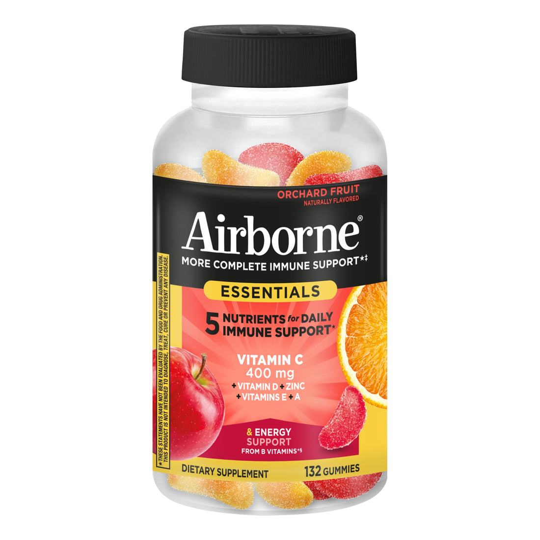 Airborne 400mg Vitamin C Gummies for Adults & Children, Immune Essentials Daily Immune Support Supplement with Vitamins C & E - Orchard Fruit Flavor, 132 Gummies (Pack of 2) Airborne buy supplements canada