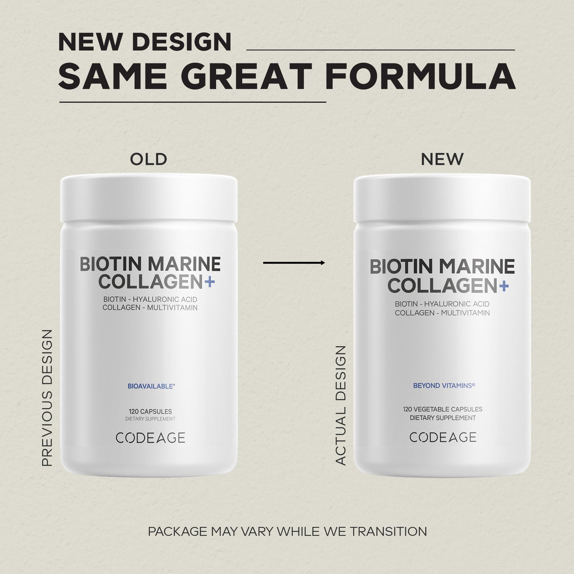 Codeage Biotin Marine Collagen Peptides - Wild-Caught Marine Collagen Types I & III, Biotin, Vitamins C & E, Hyaluronic Acid, Amino Acids, Fruit and Herb Blend, Non-GMO - 120 Capsules Codeage buy supplements canada