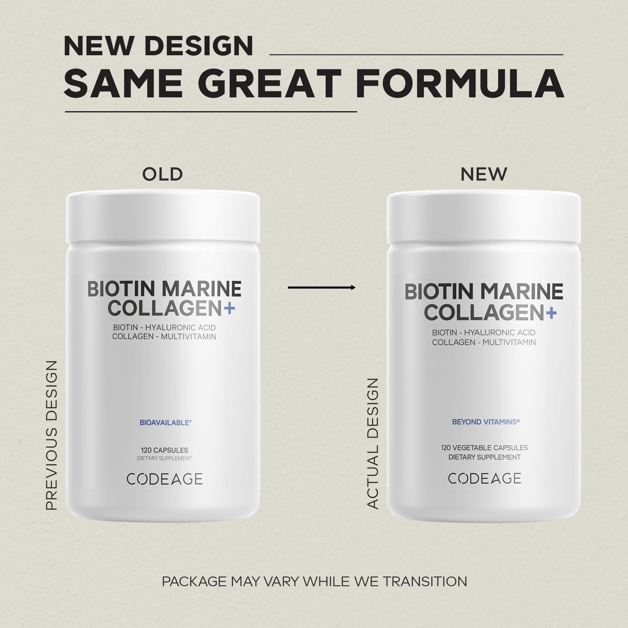Codeage Biotin Marine Collagen Peptides - Wild-Caught Marine Collagen Types I & III, Biotin, Vitamins C & E, Hyaluronic Acid, Amino Acids, Fruit and Herb Blend, Non-GMO - 120 Capsules Codeage buy supplements canada