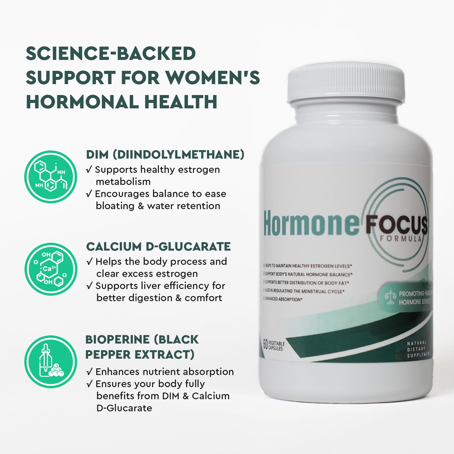 Hormone Focus – Estrogen Balance for Women - DIM Supplement with Diindolylmethane, Calcium D-Glucarate & BioPerine – Supports Hormonal Health, Mood, Energy, Mental Clarity, Clear Skin & Weight Health Focused buy supplements canada