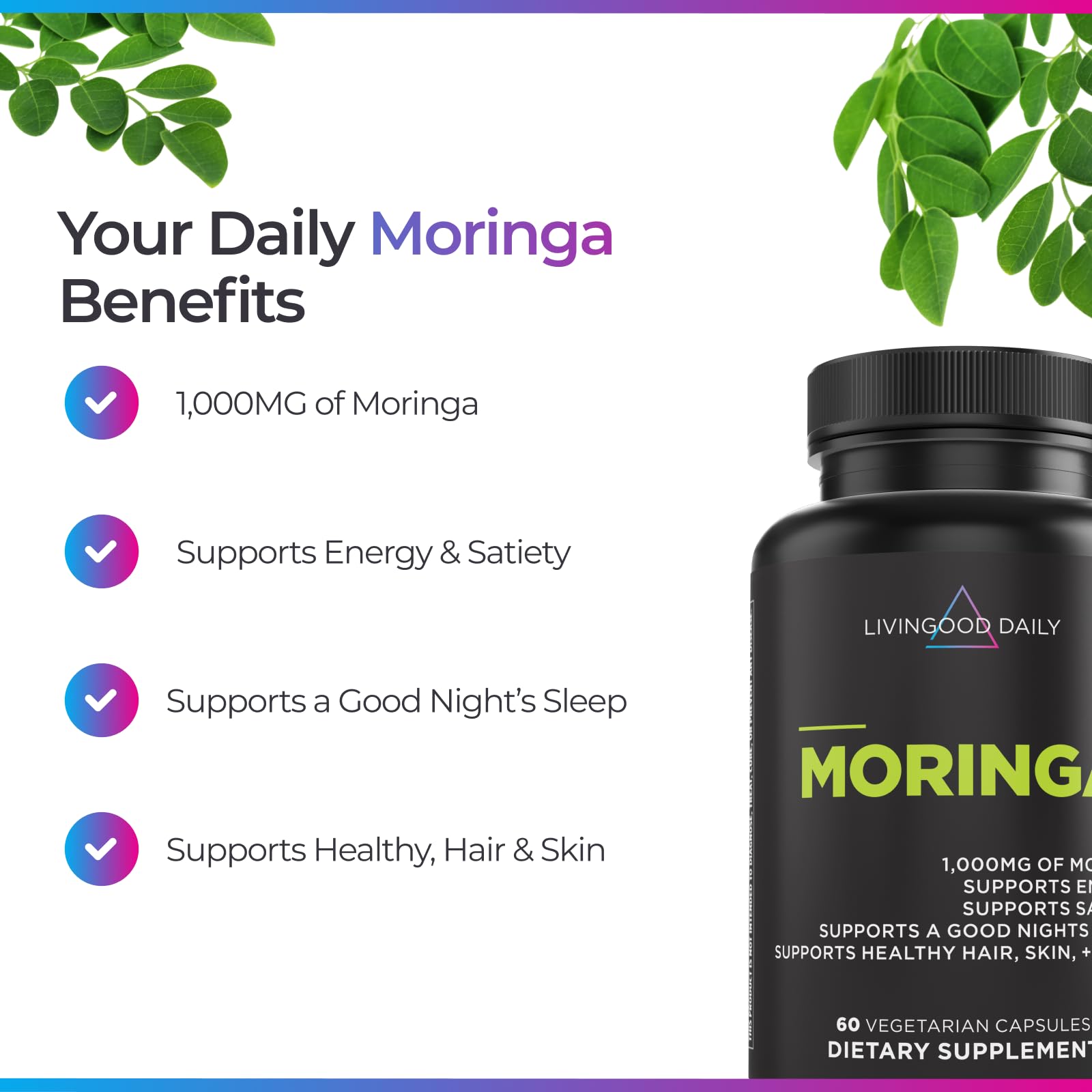 Livingood Daily Moringa Capsules, Moringa Supplement for Energy, Sleep, Satiety, Hair, Skin, Nails & Wellness, Plant Based Vegetarian, Gluten Free Livingood Daily buy supplements canada