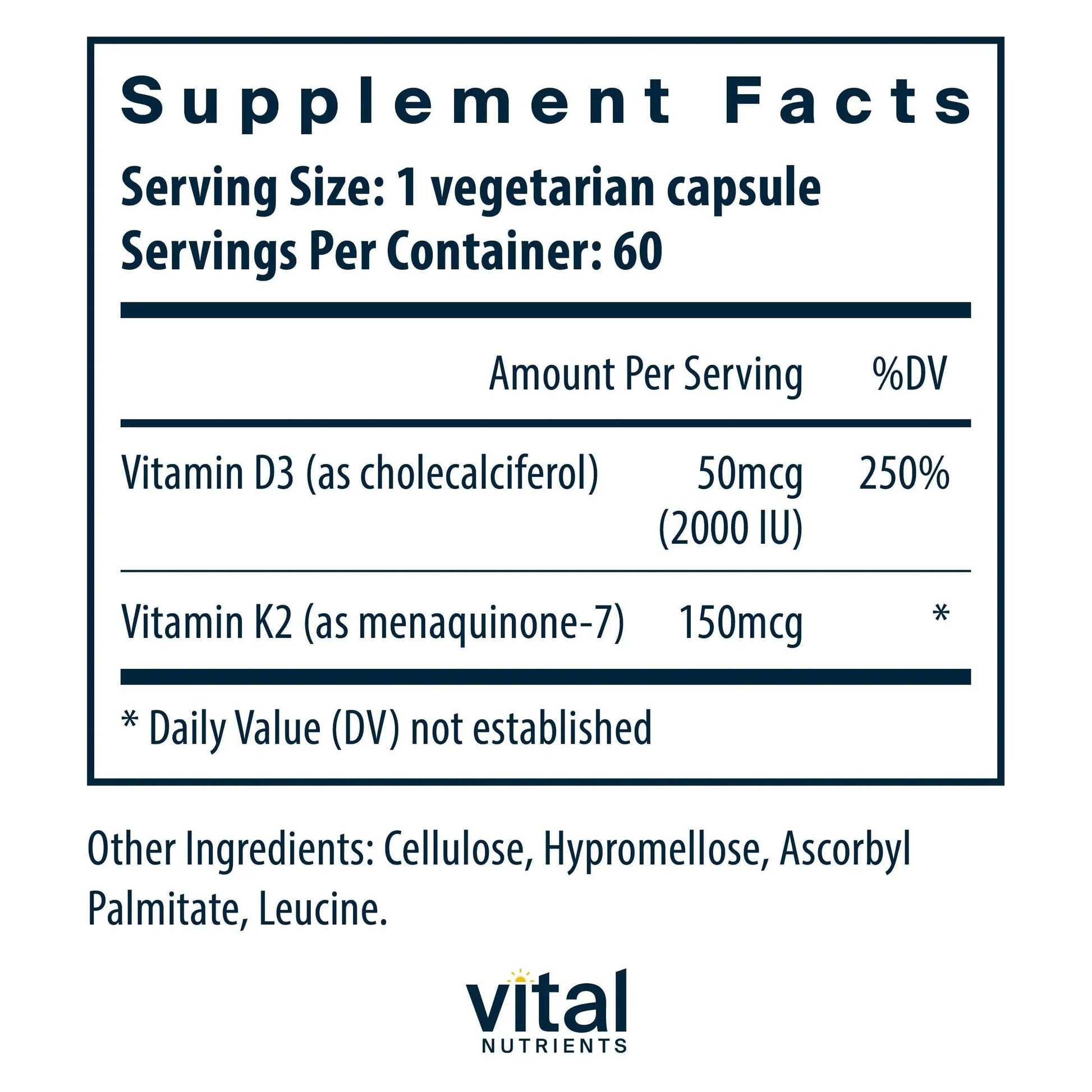 Vital Nutrients Vitamin D3 + K2-2000 IU - Vitamin D3 K2 Supplement - Vitamin D Complex for Healthy Calcium Levels Vital Nutrients buy supplements canada