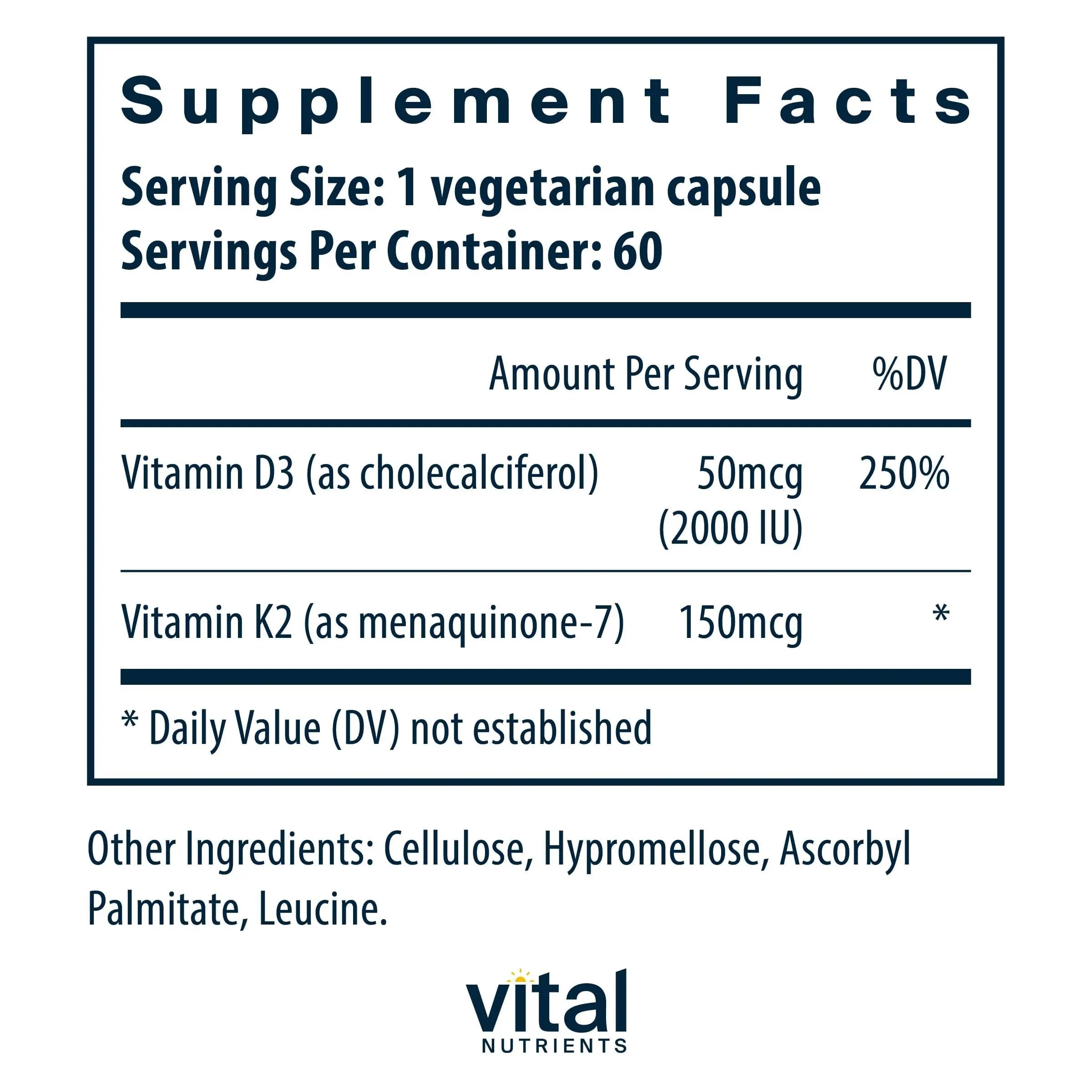 Vital Nutrients Vitamin D3 + K2-2000 IU - Vitamin D3 K2 Supplement - Vitamin D Complex for Healthy Calcium Levels Vital Nutrients buy supplements canada