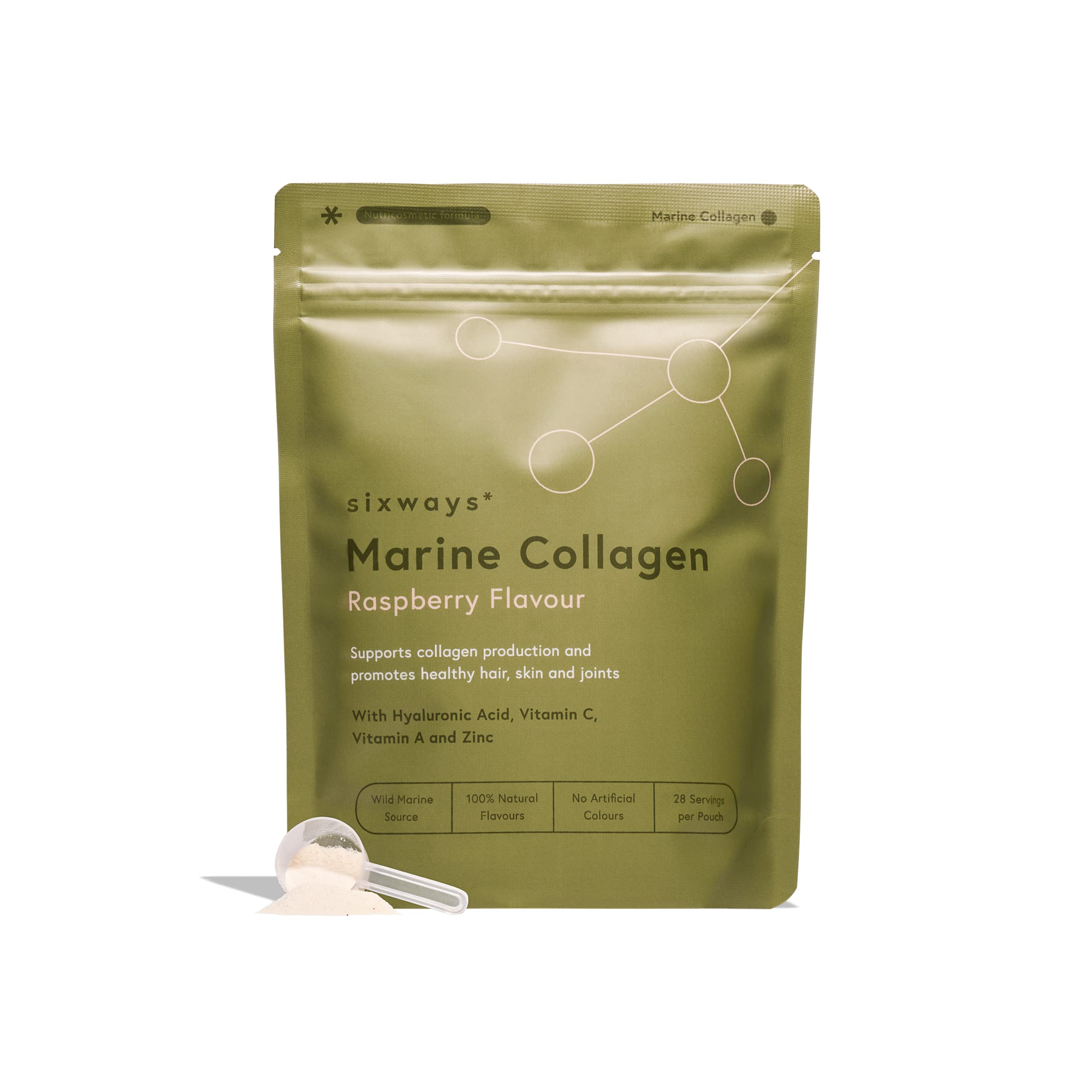 Sixways Wild Marine Collagen Powder, Raspberry Flavour, 28 Servings (150g per pouch Sixways buy supplements canada
