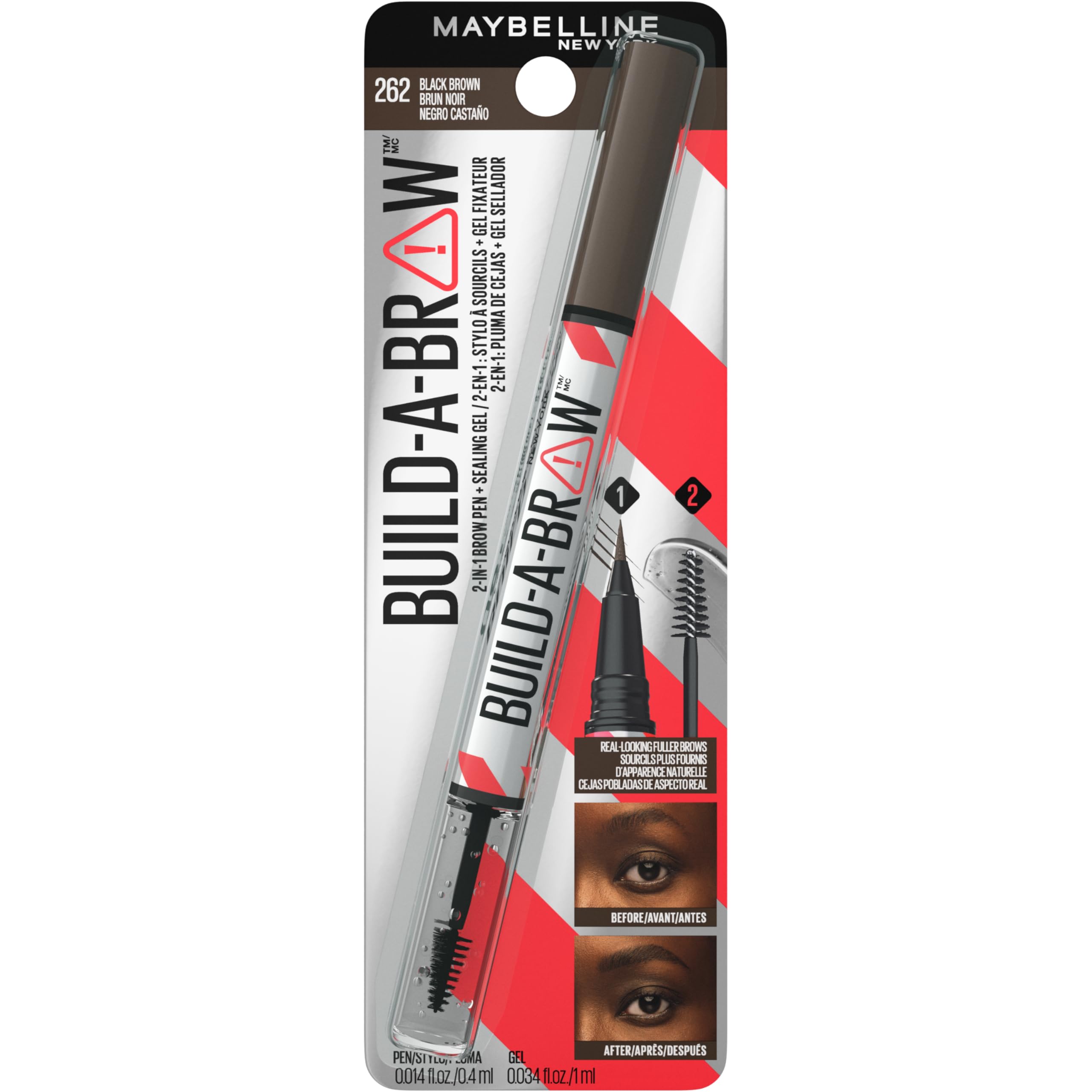 Maybelline Build-A-Brow 2-in-1 Brow Pen and Sealing Eyebrow Gel, Eyebrow Makeup for Real-Looking, Fuller Brows, Black Brown, 1 Count MAYBELLINE buy supplements canada