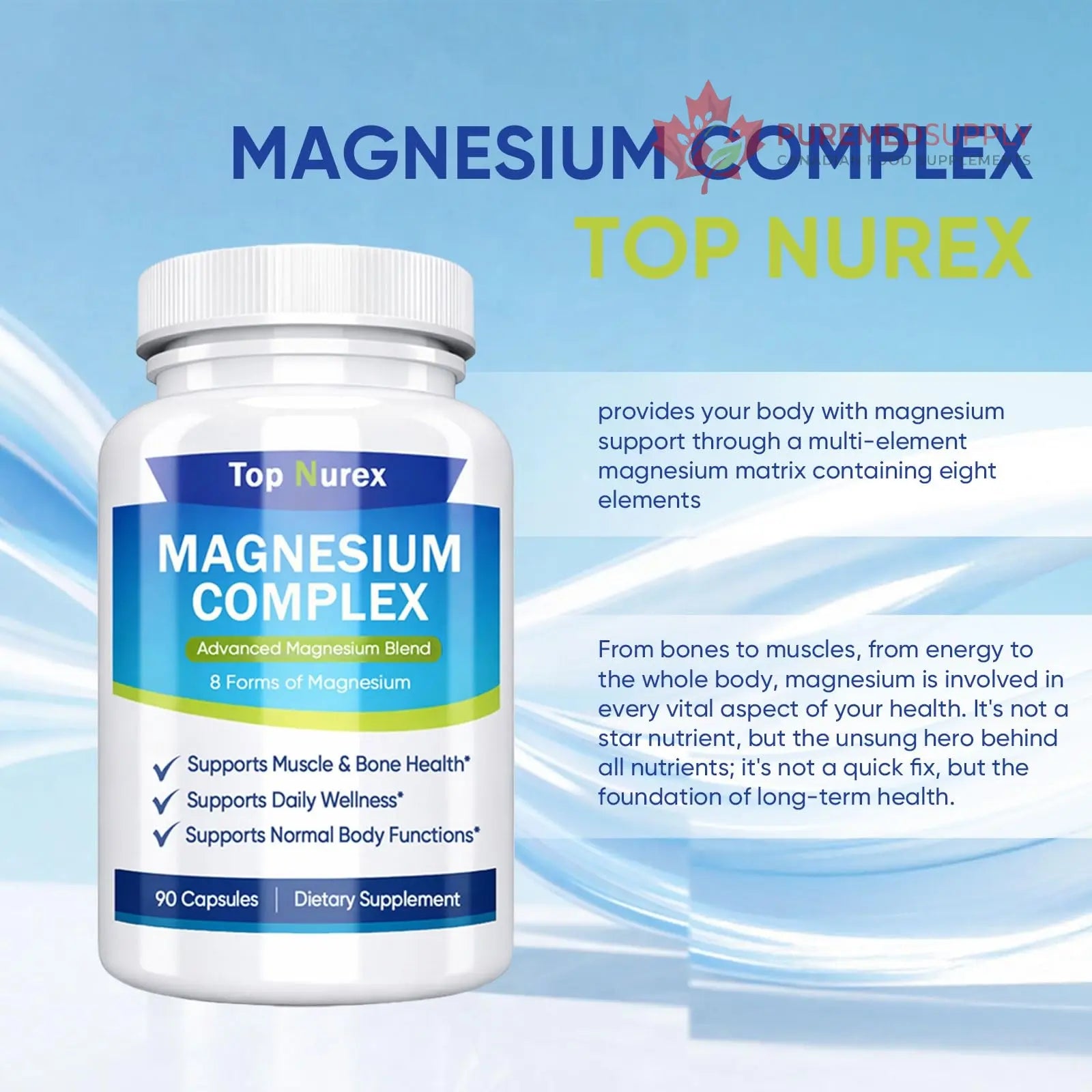 Top Nurex Magnesium Complex 1000 mg, 8-Source Magnesium Blend with Glycinate, Citrate, Malate & Taurate, Vegan Non-GMO Formula, 90 Capsules Kunnozz buy supplements canada
