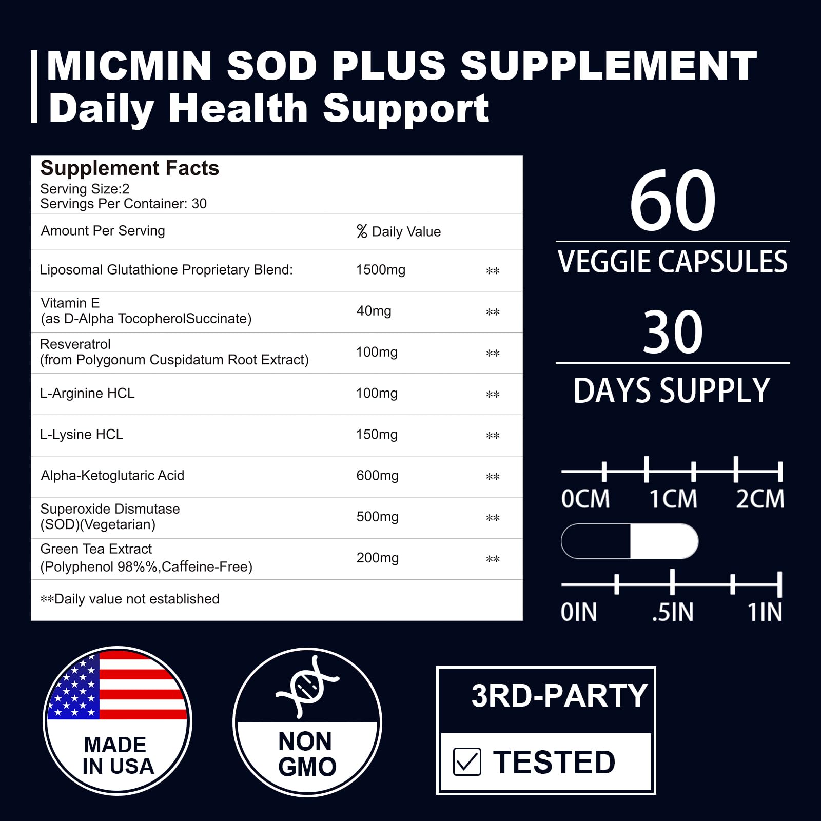 NICMIN 500MG Superoxide Dismutase Supplement - SOD Plus with Liposomal Glutathione, AKG, Green Tea Extract, L-Arginine, Lysine, Resveratrol and Vitamin E for Immune Support, Antioxidant 120 Capsules NICMIN buy supplements canada