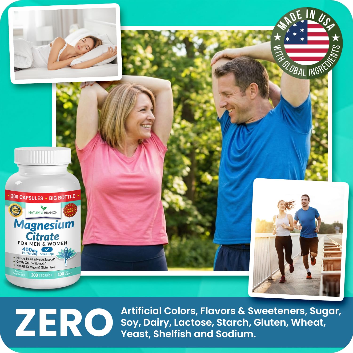 Magnesium Citrate 400mg | 200 Capsules, High Absorption for Sleep, Relax, Leg Cramps, Energy, Extra Strength Easy to Swallow Small Pills for Women & Men, Vegan Supplement for Digestion, Not Tablets NATURE'S BRANCH buy supplements canada