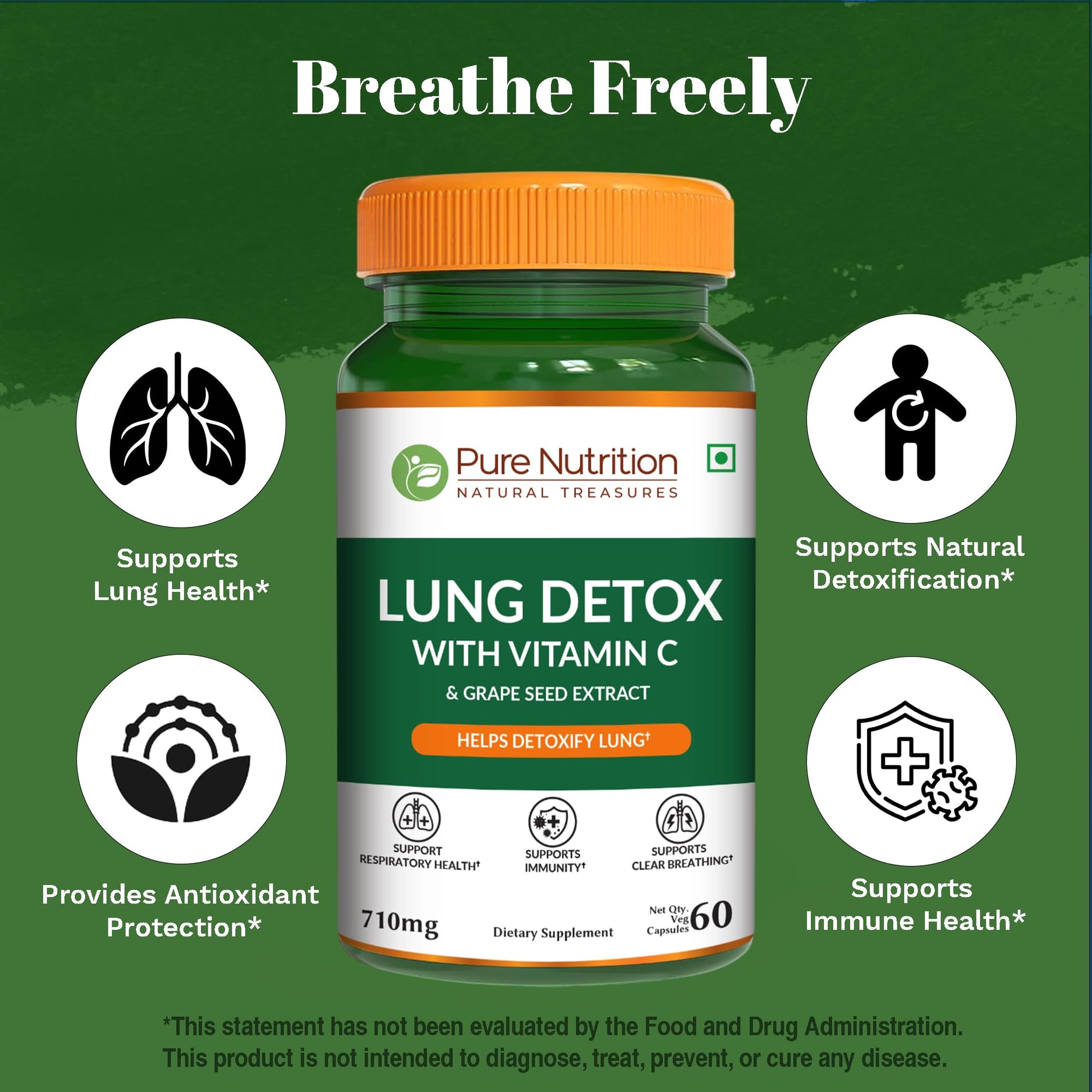 Pure Nutrition Lung Health Supplement | 60 Caps | Herbal Lung Support Formula with Quercetin, Vitamin C, Nettle, Vasaka Leaf, Lotus, Licorice & Ginger. PURE NUTRITION NATURAL TREASURES buy supplements canada