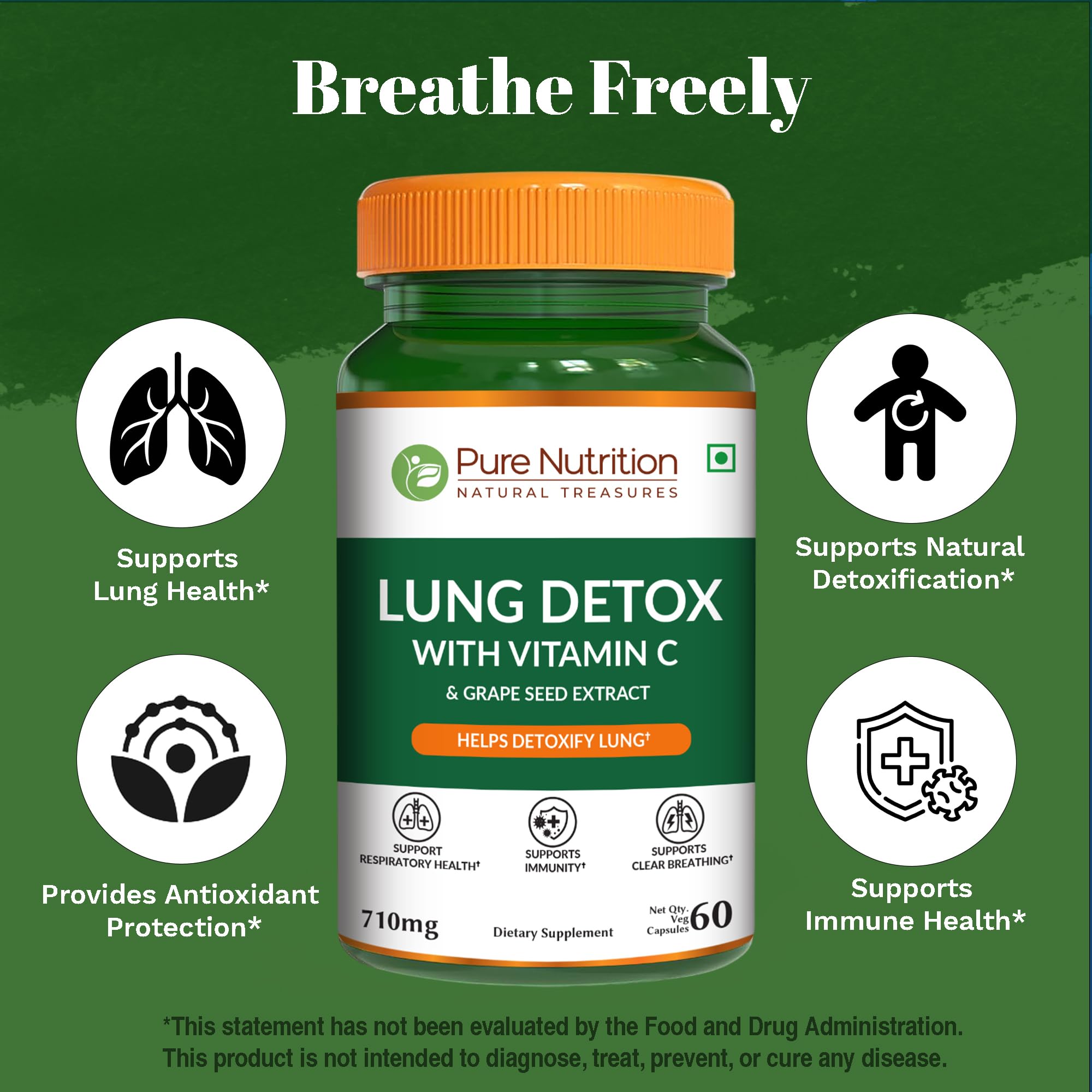 Pure Nutrition Lung Health Supplement | 60 Caps | Herbal Lung Support Formula with Quercetin, Vitamin C, Nettle, Vasaka Leaf, Lotus, Licorice & Ginger. PURE NUTRITION NATURAL TREASURES buy supplements canada