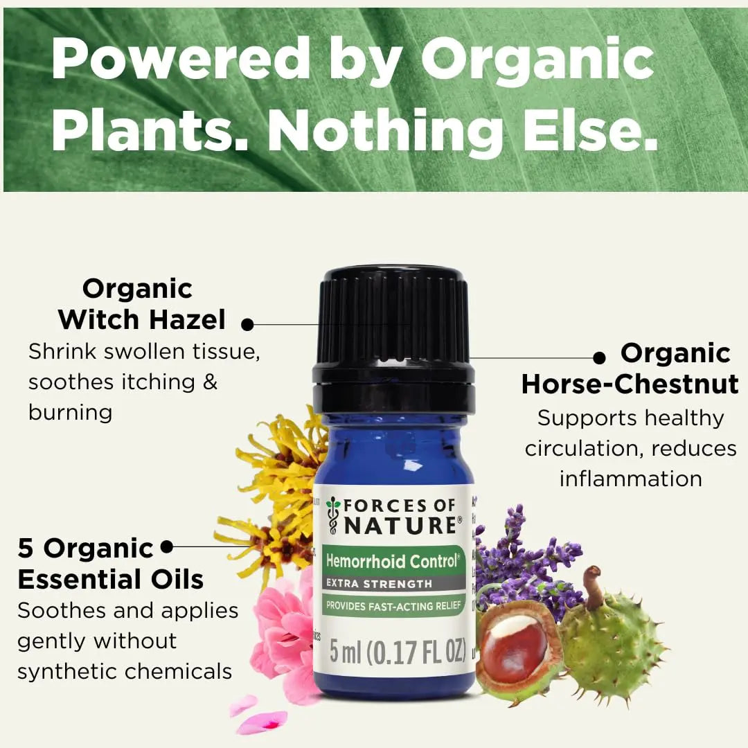 Forces of Nature Hemorrhoid Control Extra Strength, Organic Homeopathic Medicine with Witch Hazel, Horse Chestnut, and Soothing Essential Oils for Itching, Swelling & Discomfort, 5ml (0.17 fl oz) Forces of Nature buy supplements canada