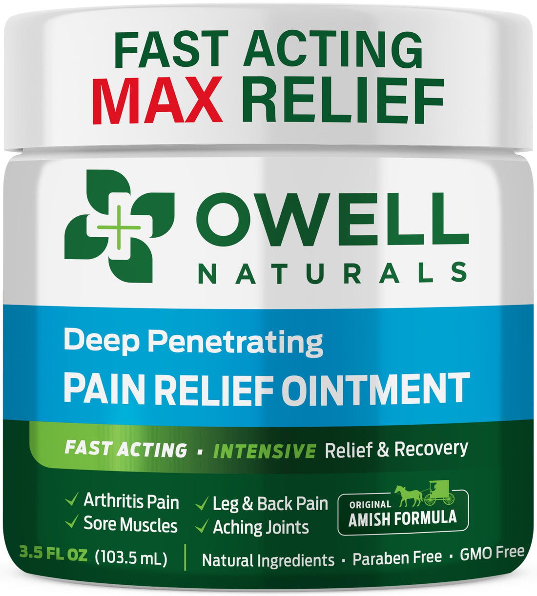 OWELL NATURALS Pain Relief Ointment Deep Penetrating Fast Acting Formula for Arthritis, Joint & Muscle Discomfort, Stiffness, Long-Lasting Soothing Balm, 3.5 oz Owell Naturals buy supplements canada