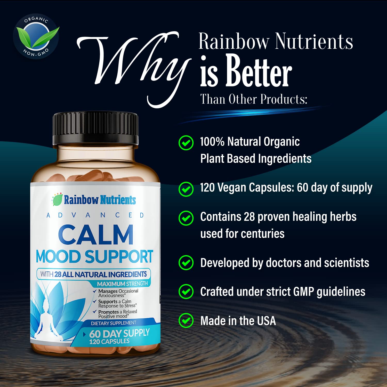28 in 1 Calm Mood Support Supplement- Natural Happy Pills for Occasional Anxiousness & Stress, Worry feelings, Relaxation, Mental Clarity | Max Sleep & Mood Support for Women & Men|120 Vegan Capsules Rainbow Nutrients, LLC buy supplements canada