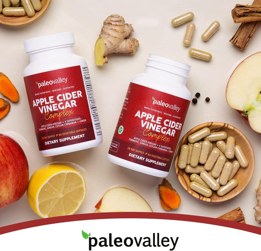 Paleovalley Apple Cider Vinegar Complex with Superfoods - Turmeric, Ginger, Ceylon Cinnamon and Lemon - 84 Vegetable Capsules Paleovalley buy supplements canada