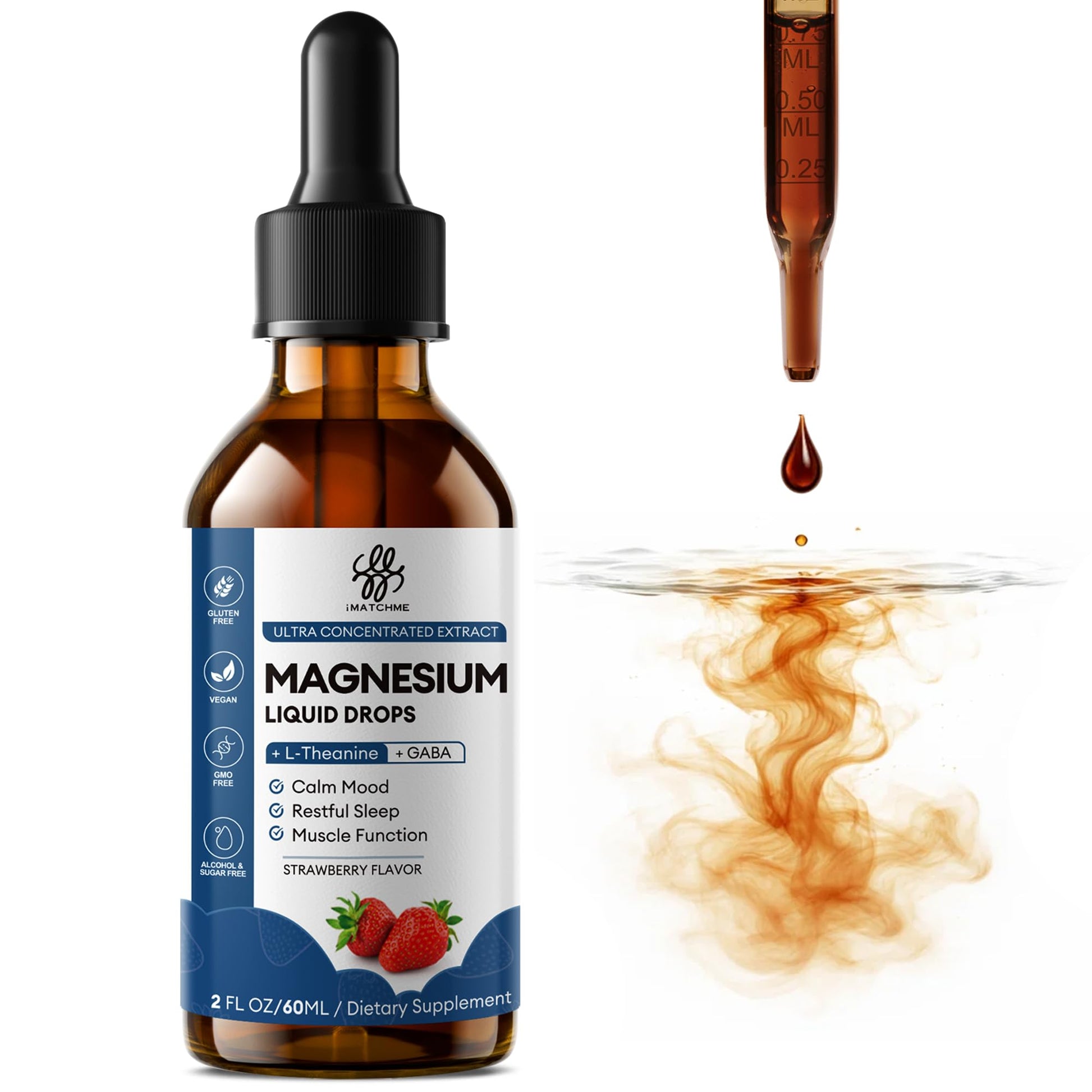 Liquid Magnesium Glycinate Drops for Nighttime Sleep & Calm Support, Triple Chelated Magnesium Complex with L-Theanine & GABA, Pre-Dissolved Liquid for Gentle Absorption, Strawberry Flavor, 2 Fl Oz iMATCHME buy supplements canada