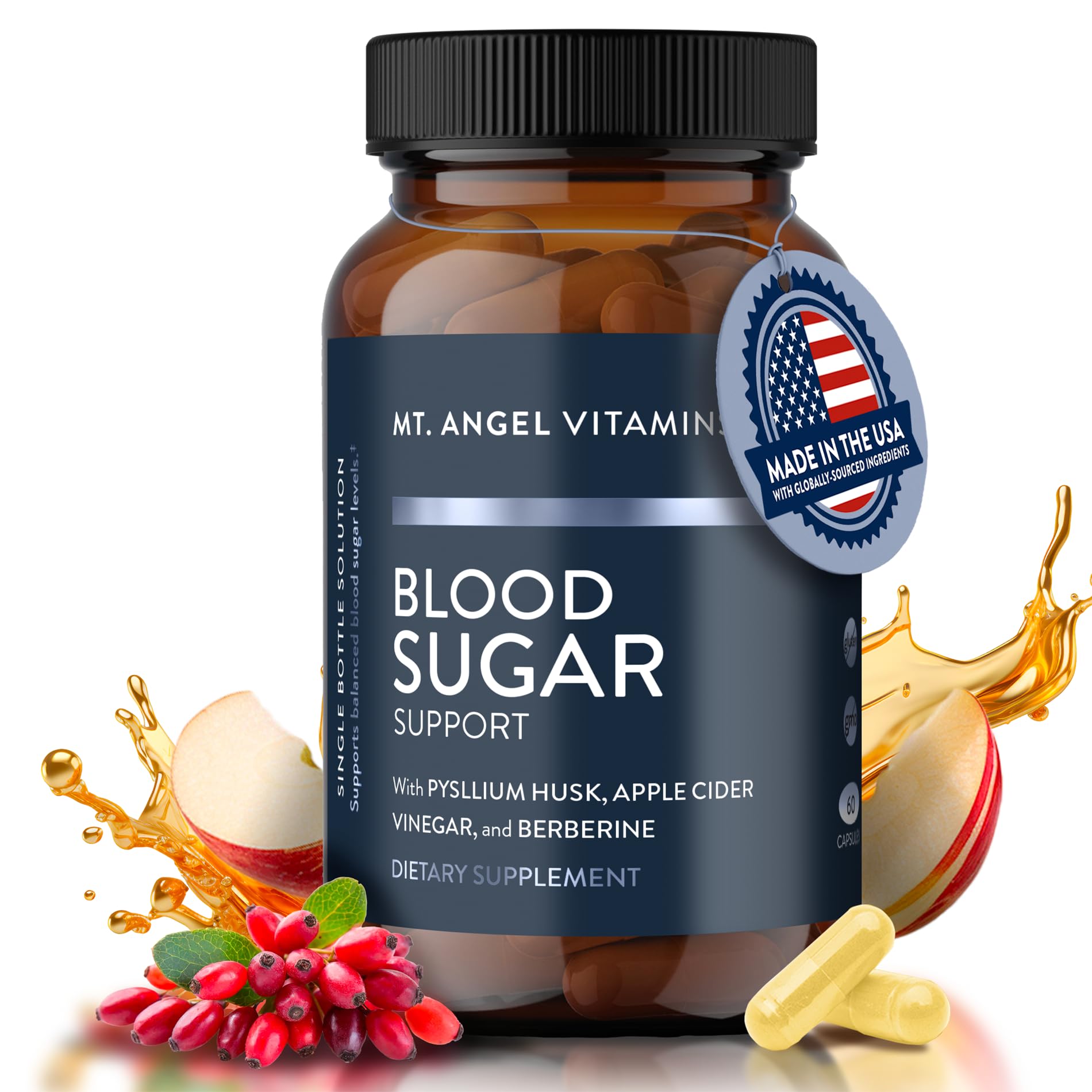 Mt. Angel Vitamins Blood Sugar Support Supplement - Natural Supplement with Pysllium Husk, Berberine with Ceylon Cinnamon, and Apple Cider Vinegar - Supports Healthy Blood Sugar Levels - 60 Capsules Mt. Angel Vitamins buy supplements canada