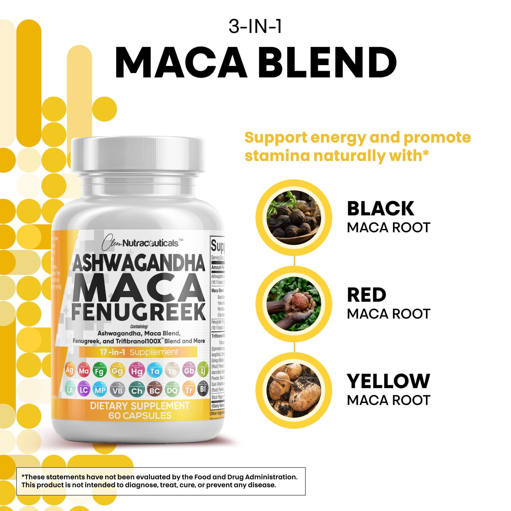 Clean Nutraceuticals Ashwagandha Maca Root Fenugreek Supplement with Tongkat Ali Ginseng - Assists with Stress, Mood & Thyroid - Ashwagandha Capsules Fenugreek Caps - 1 Pack Clean Nutraceuticals buy supplements canada