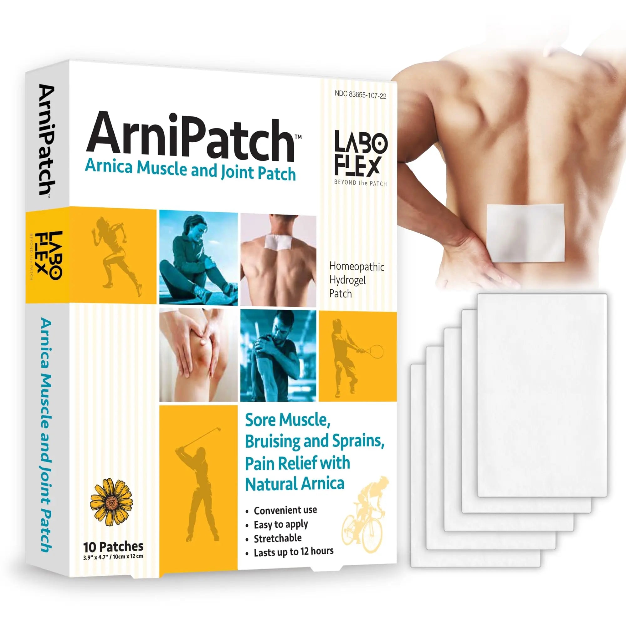 LABOFLEX Arnipatch Natural Arnica Pain Relief Hydrogel Patches – Long Lasting Relief for Muscle Soreness, Swelling, Inflammation, Stiffness & Injury on Back, Knee & Neck (Box, 10, Count) LABOFLEX buy supplements canada