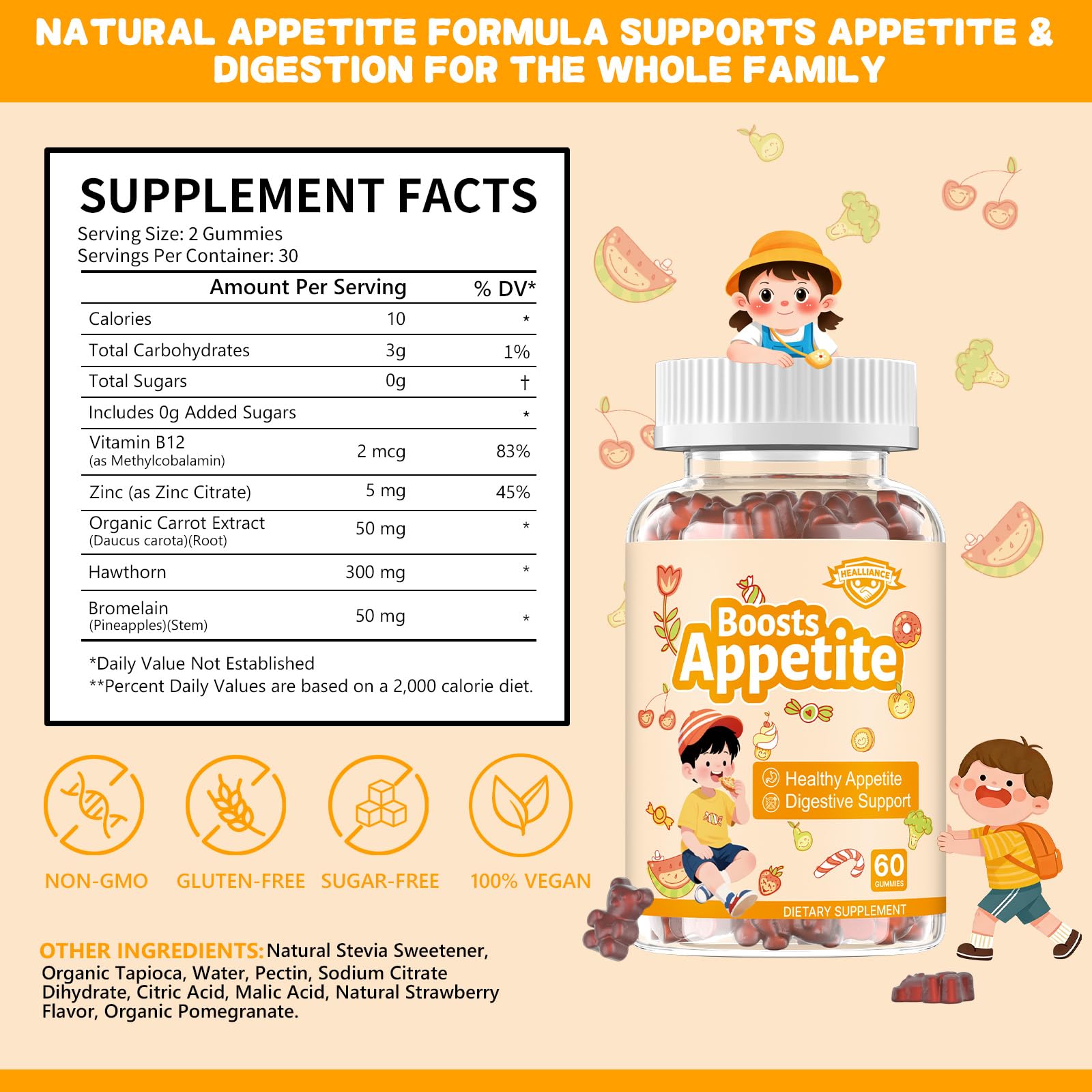 Appetite Booster Gummies for Kids Adults – Natural Blend of Hawthorn Zinc Carrot Supports Digestion Helps Increase Appetite, Promotes Healthy Eating Habits for Picky Eaters (Mixed Fruit Flavor) Healliance buy supplements canada