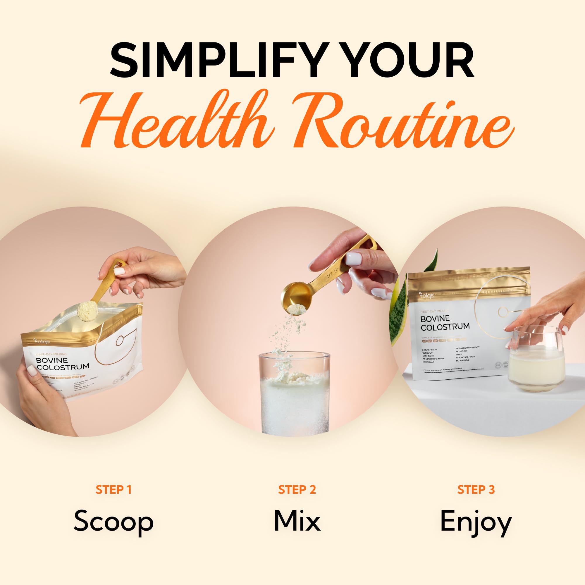 Folqs Bovine Colostrum Powder – First-Day Milking for Immune & Gut Support – 60 Servings – Supports Skin & Tissue Health – Made in USA - Amino Acids, Vitamins, Minerals – Kosher - Sustainably Sourced Folqs buy supplements canada