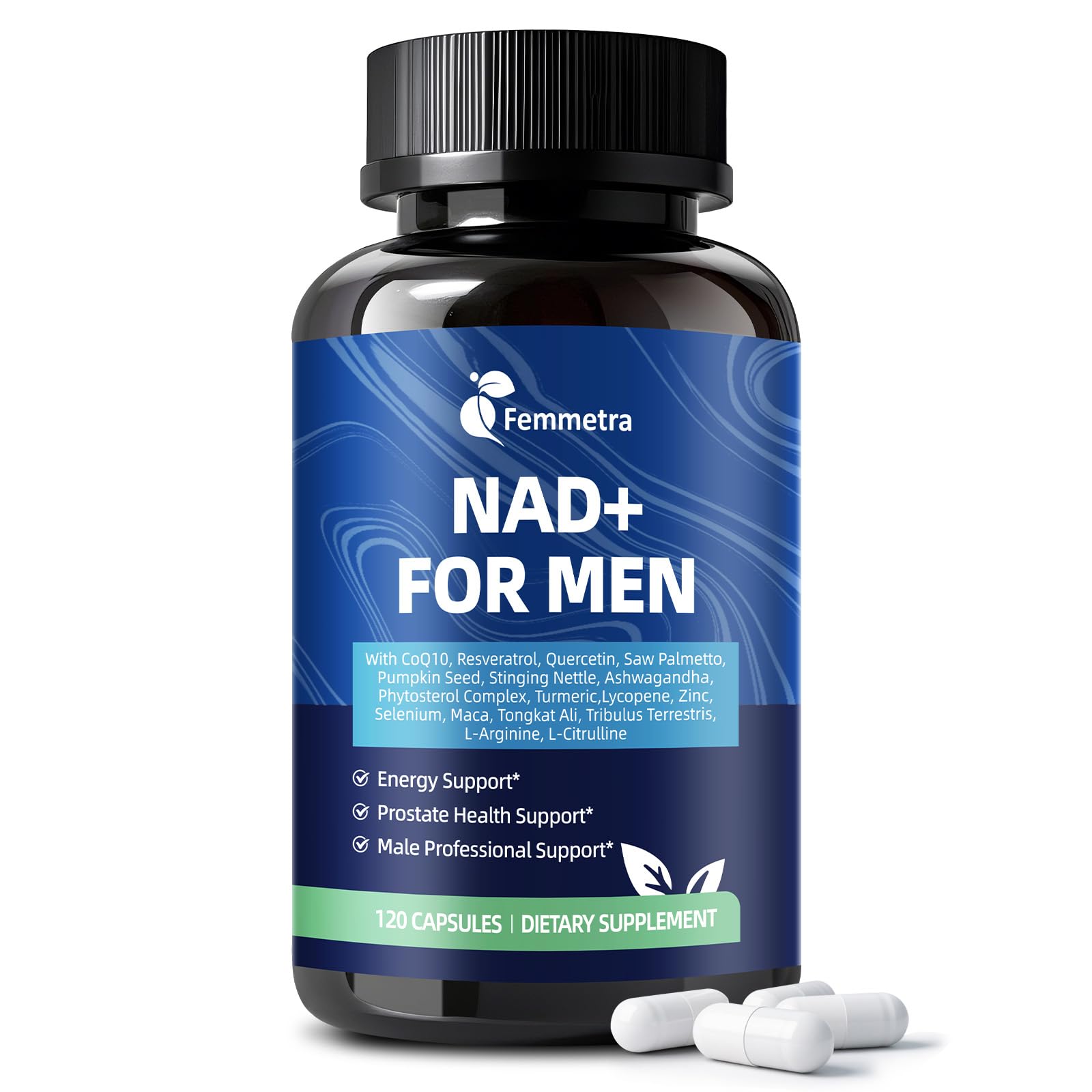 Femmetra NAD+ Supplements for Men with Saw Palmetto | All-in-One Cellular Energy, Prostate Support & Nitric Oxide Supplement with Resveratrol, L-Arginine | Non-GMO, 120 Capsules Femmetra buy supplements canada