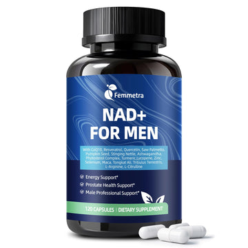 Femmetra NAD+ Supplements for Men with Saw Palmetto | All-in-One Cellular Energy, Prostate Support & Nitric Oxide Supplement with Resveratrol, L-Arginine | Non-GMO, 120 Capsules Femmetra buy supplements canada