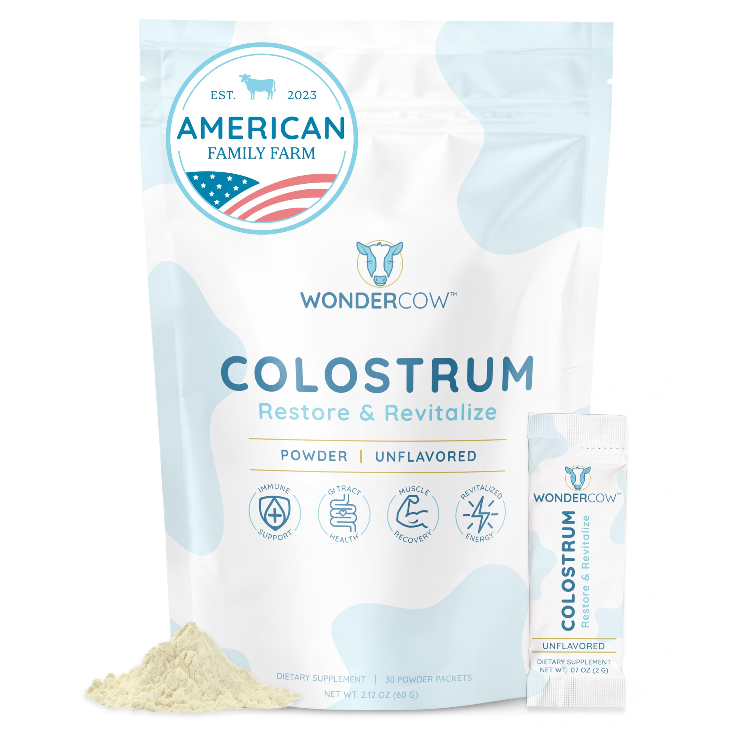 WONDERCOW Colostrum Supplement Powder for Gut Health, Immune Support & Wellness | Natural IgG Pure Whole Bovine Colostrum Superfood, Unflavored, 30 Servings WONDERCOW buy supplements canada