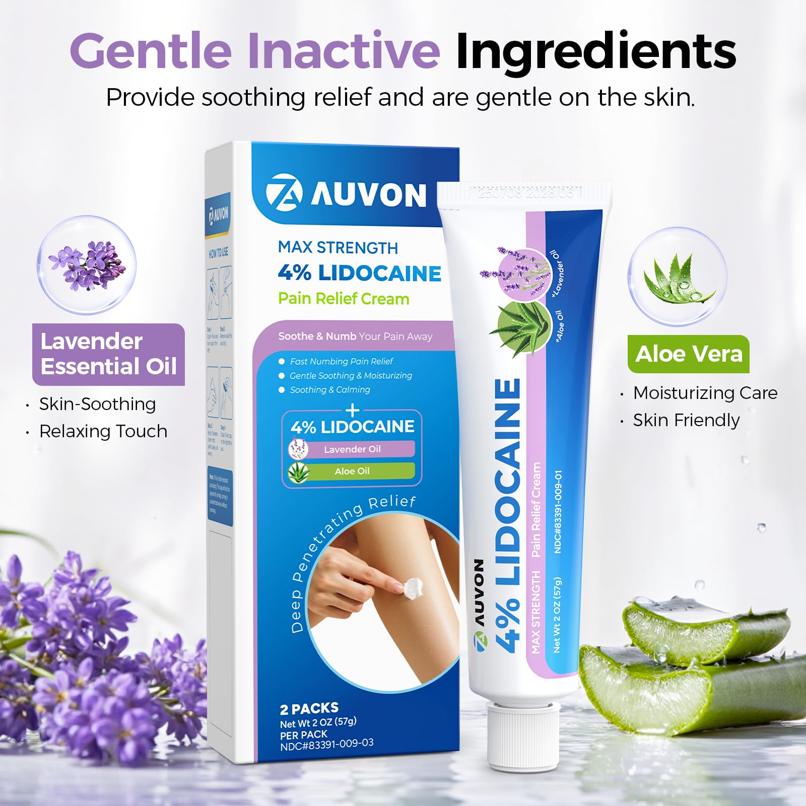 AUVON Max Strength Lidocaine Pain Relief Cream with Lavender & Aloe Vera, Numbing Cream for Minor Arthritis Pain, Soothing Muscle for Neck, Shoulder, Hip, Knee, Joint and Back Pain, 2 Oz, 2 Packs AUVON buy supplements canada