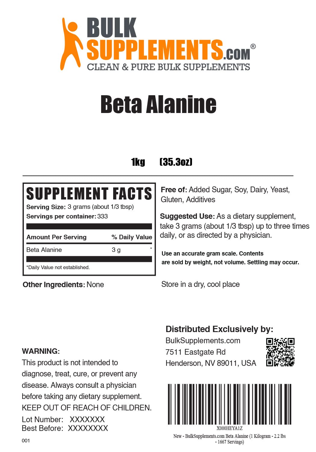 BULKSUPPLEMENTS.COM Beta Alanine Powder 1KG, with Creatine Monohydrate Powder BULKSUPPLEMENTS.COM buy supplements canada