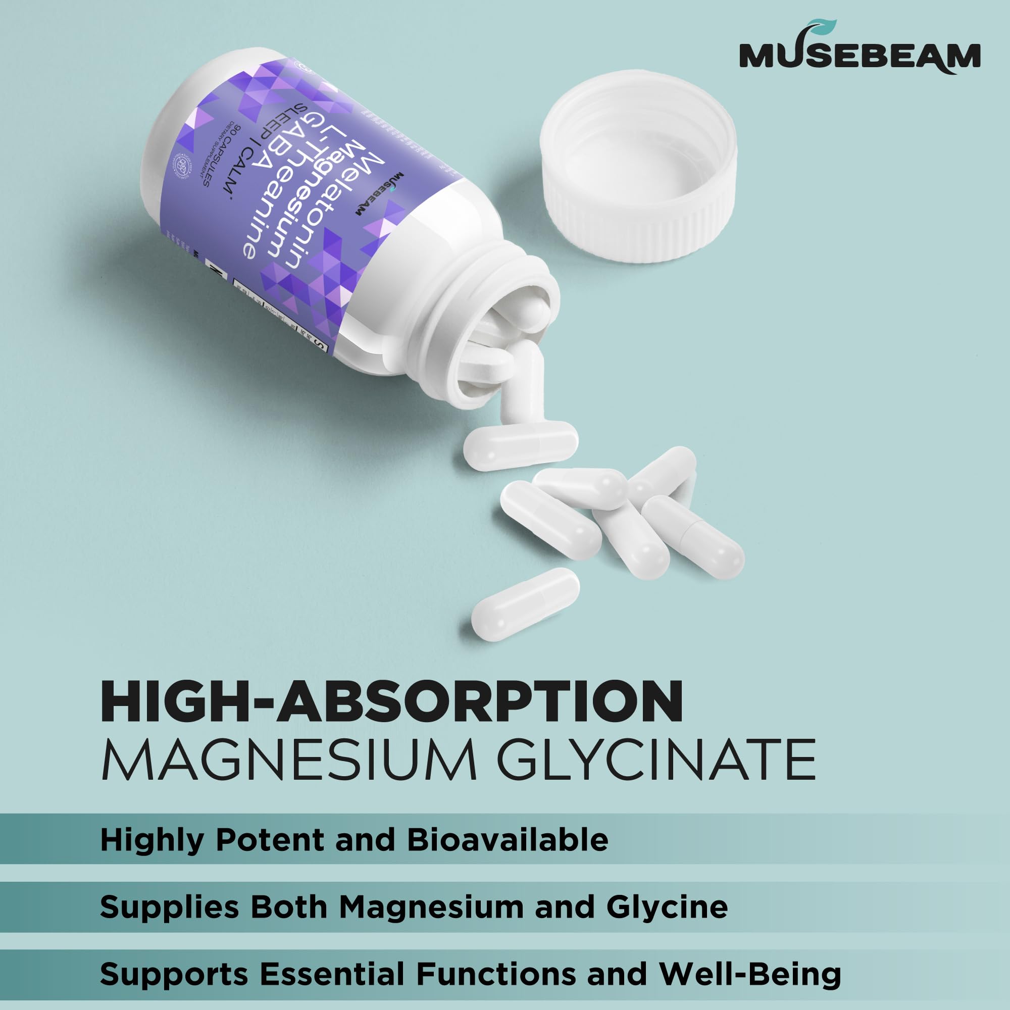 MuseBeam Magnesium Glycinate 275mg Melatonin 5mg L-Theanine 200mg GABA 100mg Capsules - Full Rest Nighttime Bedtime Support Supplement for Men Women - Vegan Sugar-Free Gluten-Free musebeam buy supplements canada