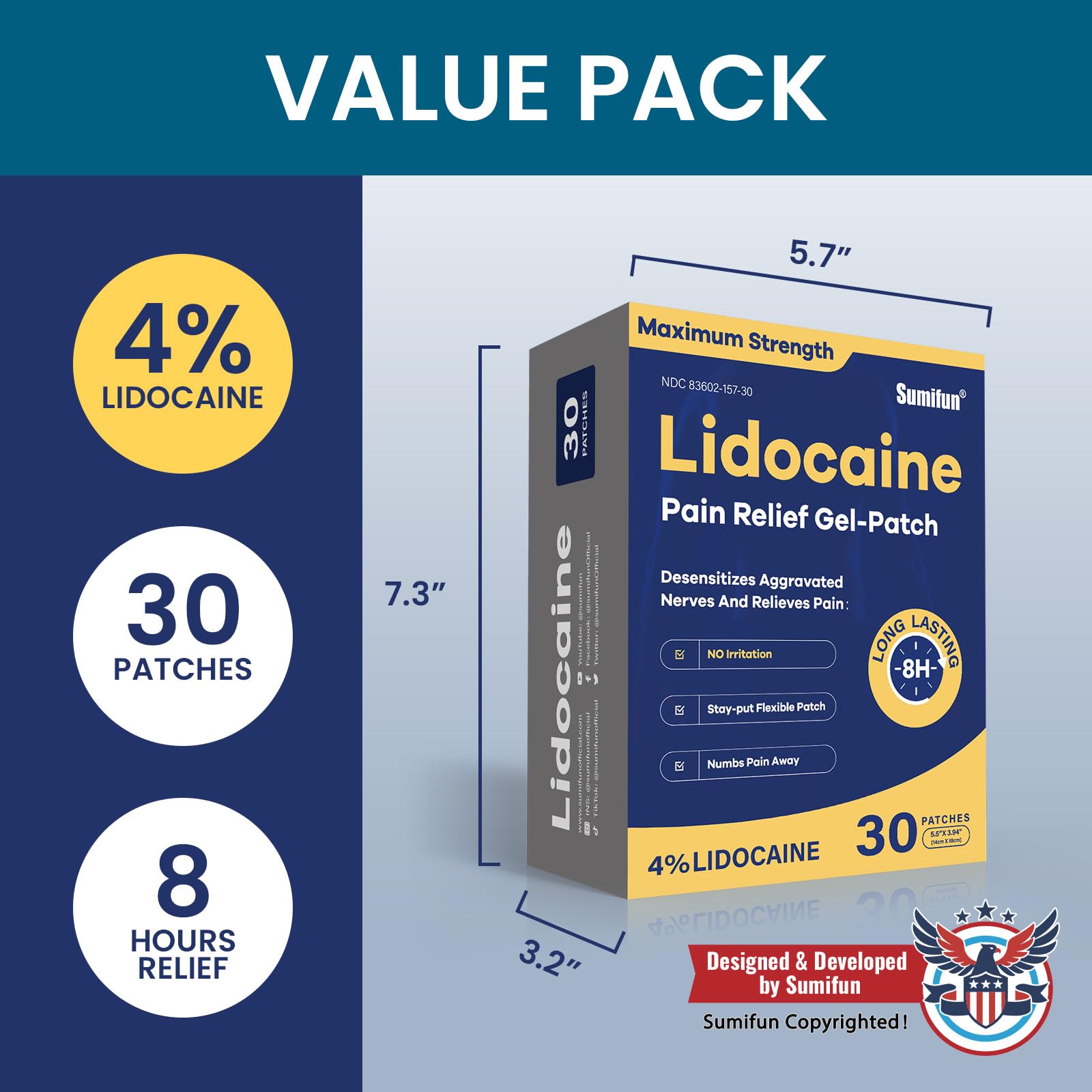 Sumifun 4% Lidocaine Pain Relief Patches 30 Count Maximum Strength Numbing Gel Patch for Back Knee Neck Joint Ache Muscle Soreness Topical Analgesic Sumifun buy supplements canada