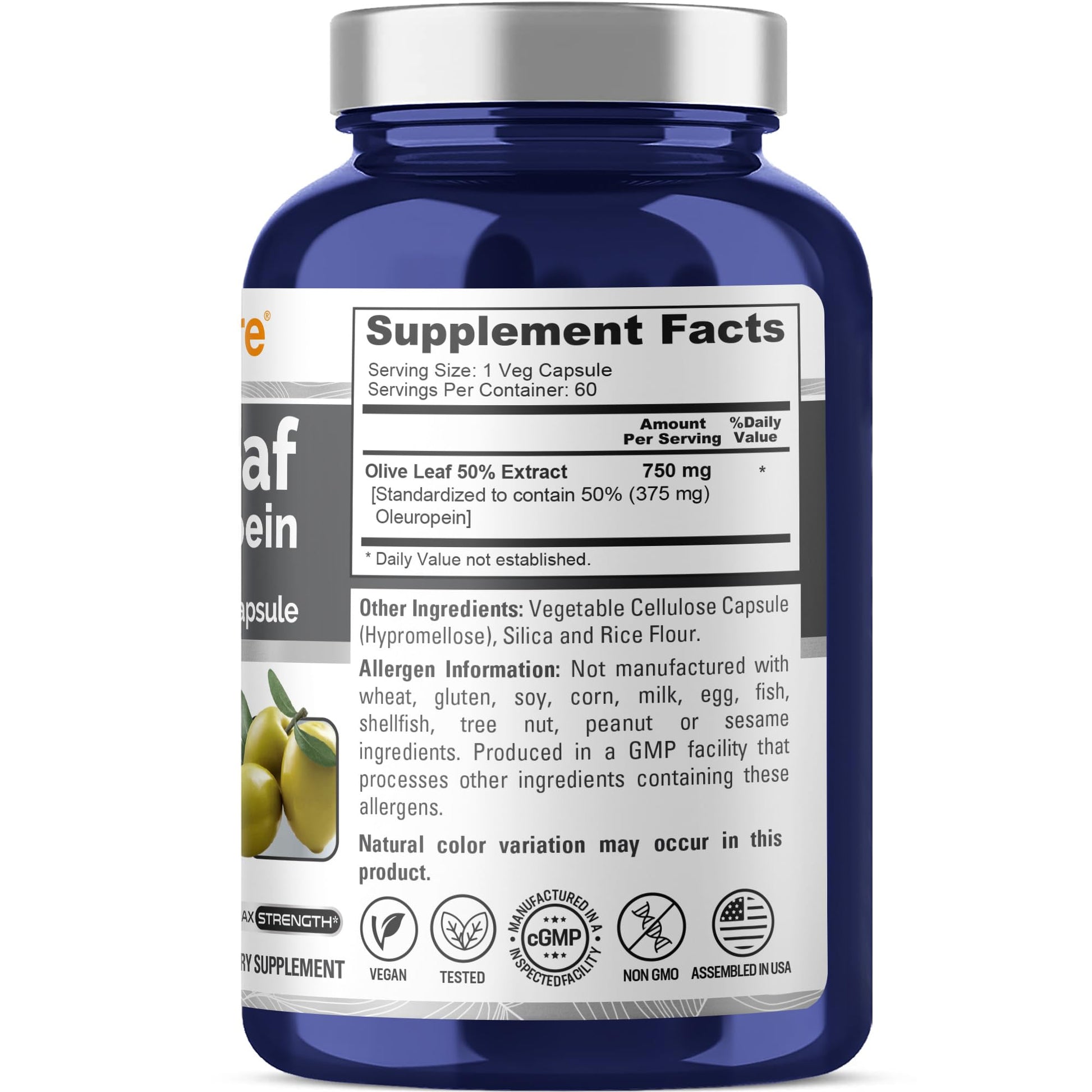 NusaPure Olive Leaf Extract 750 mg - 50% Oleuropein - Vegan and Vegetarian Non-GMO - Super Strength - No Oil - 60 Capsules NusaPure buy supplements canada