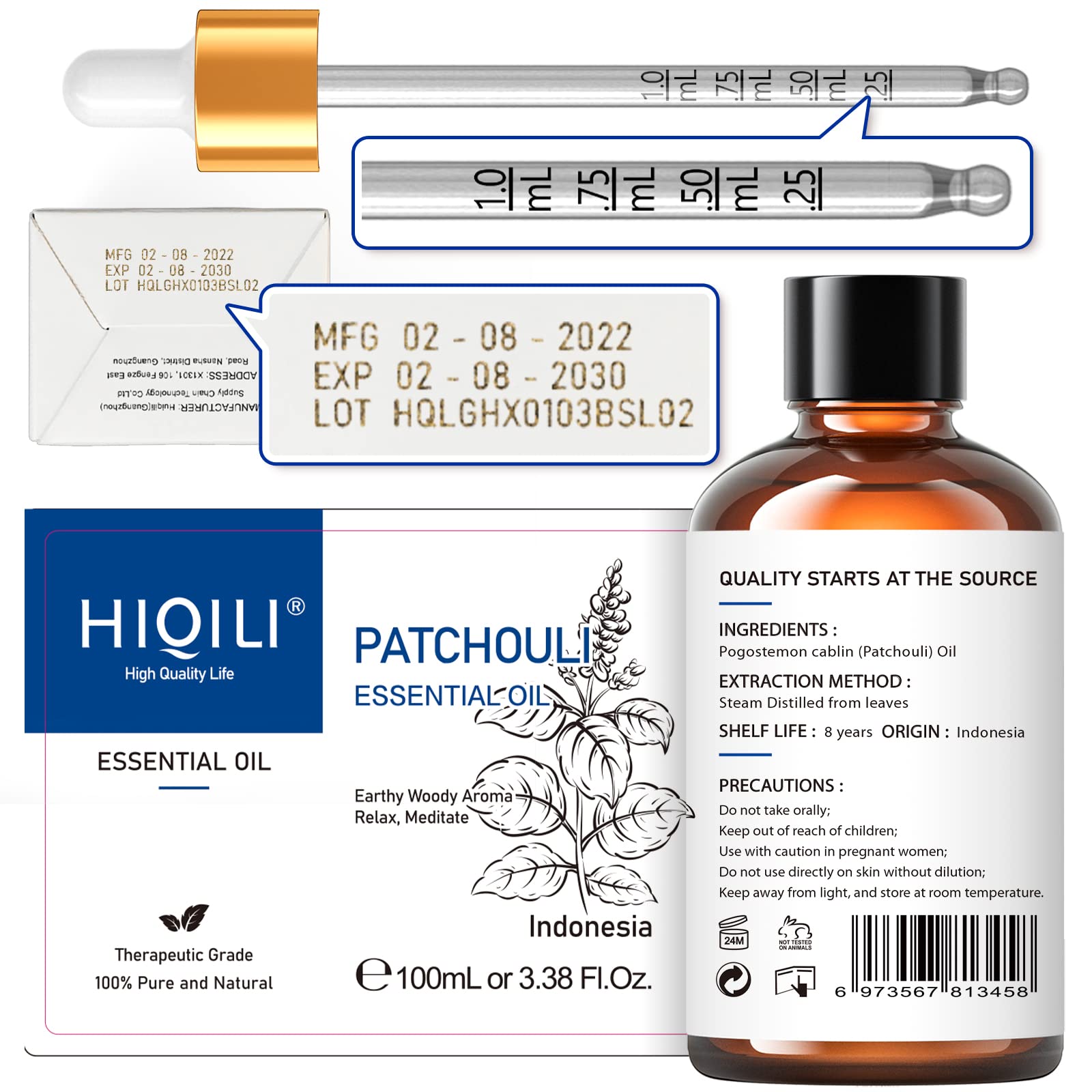 HIQILI Patchouli Essential Oil 100ML, Pure Natural, for Perfume Making, Diffuser and Skin HIQILI buy supplements canada