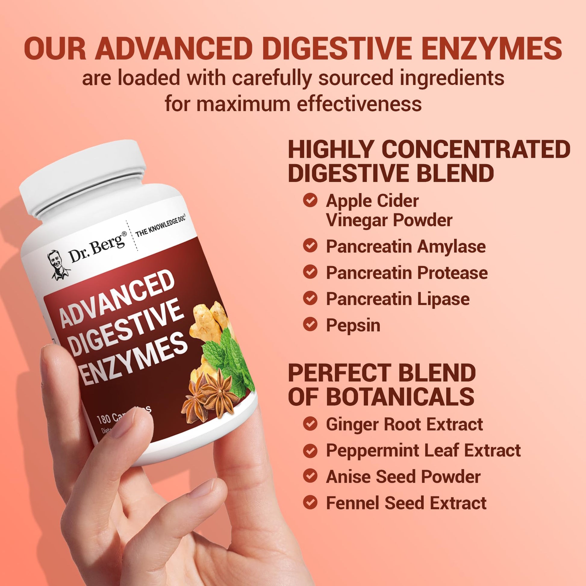 Dr. Berg Advanced Digestive Enzymes with Apple Cider Vinegar - Includes Digestive Health Ingredients Like Betaine Hydrochloride (HCI), Ginger Root & Peppermint Leaf - 180 Capsules Dr. Berg Nutritionals buy supplements canada