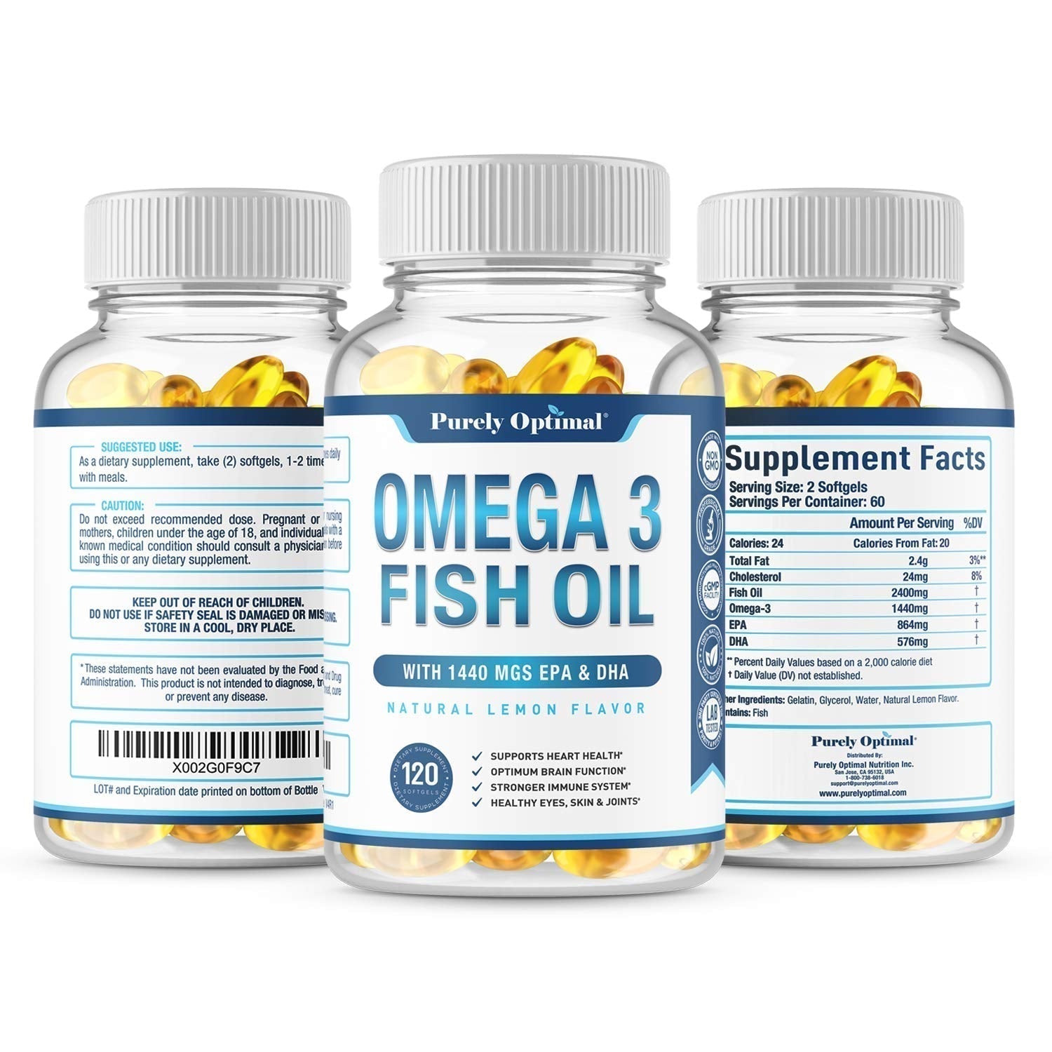 Premium Omega 3 Fish Oil Supplement 2400mg - Burpless Fish Oil Omega3 Softgels Purely Optimal buy supplements canada