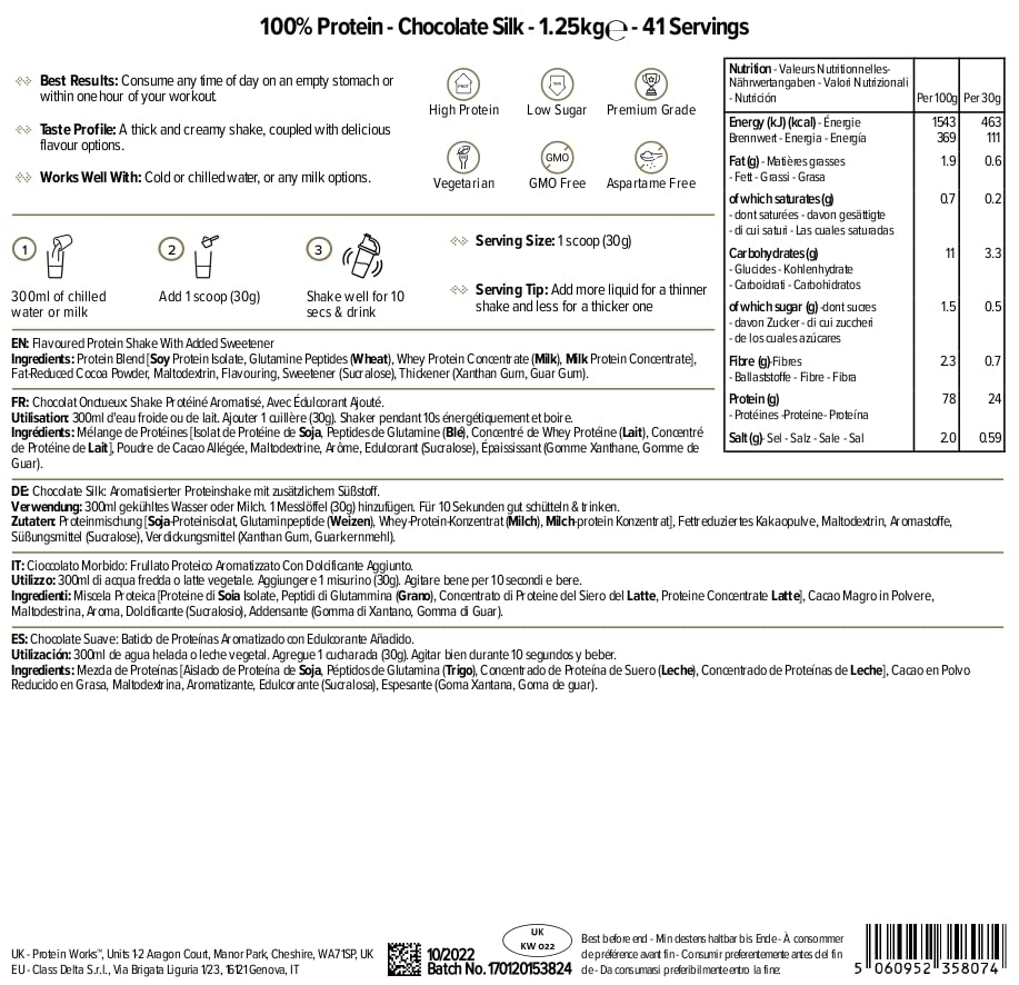 Protein Works - 100% Protein, 1.25kg, High Protein Blend, 41 Servings, Chocolate Silk Protein Works buy supplements canada
