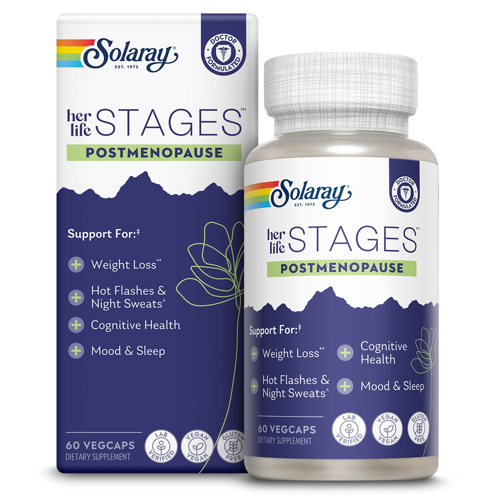 SOLARAY Postmenopause her Life Stages - Post Menopause Supplements for Women with Resveratrol - Vegan and Made Without Hormones - 60-Day Guarantee - Vegan, Lab Verified - 30 Servings, 60 VegCaps SOLARAY buy supplements canada