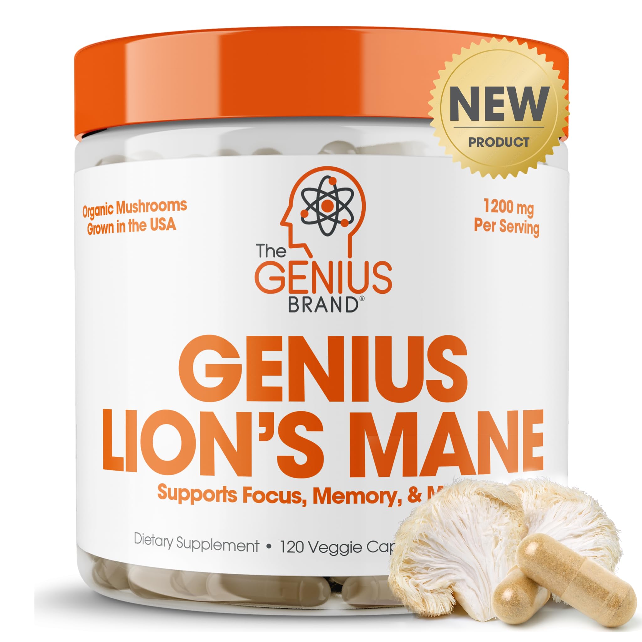 Genius Lions Mane Supplement Capsules - Organic Nootropic Supplement, 1200mg per The Genius Brand buy supplements canada