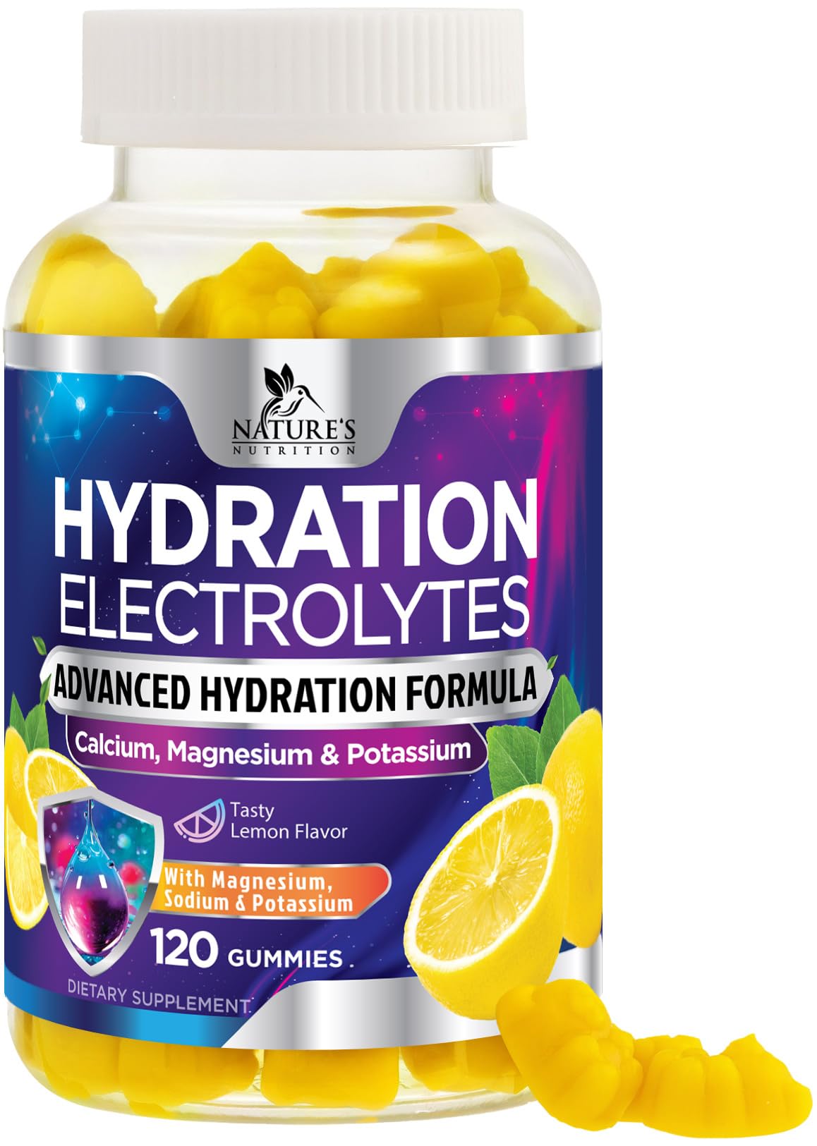 Hydration Electrolyte Gummies - Daily Liquid Replenisher Gummy - Electrolyte Multiplier with Minerals, Potassium & Real Salt - Vegan, Non-GMO - Tasty Lemon Flavor Hydration Electrolytes Nature's Nutrition buy supplements canada