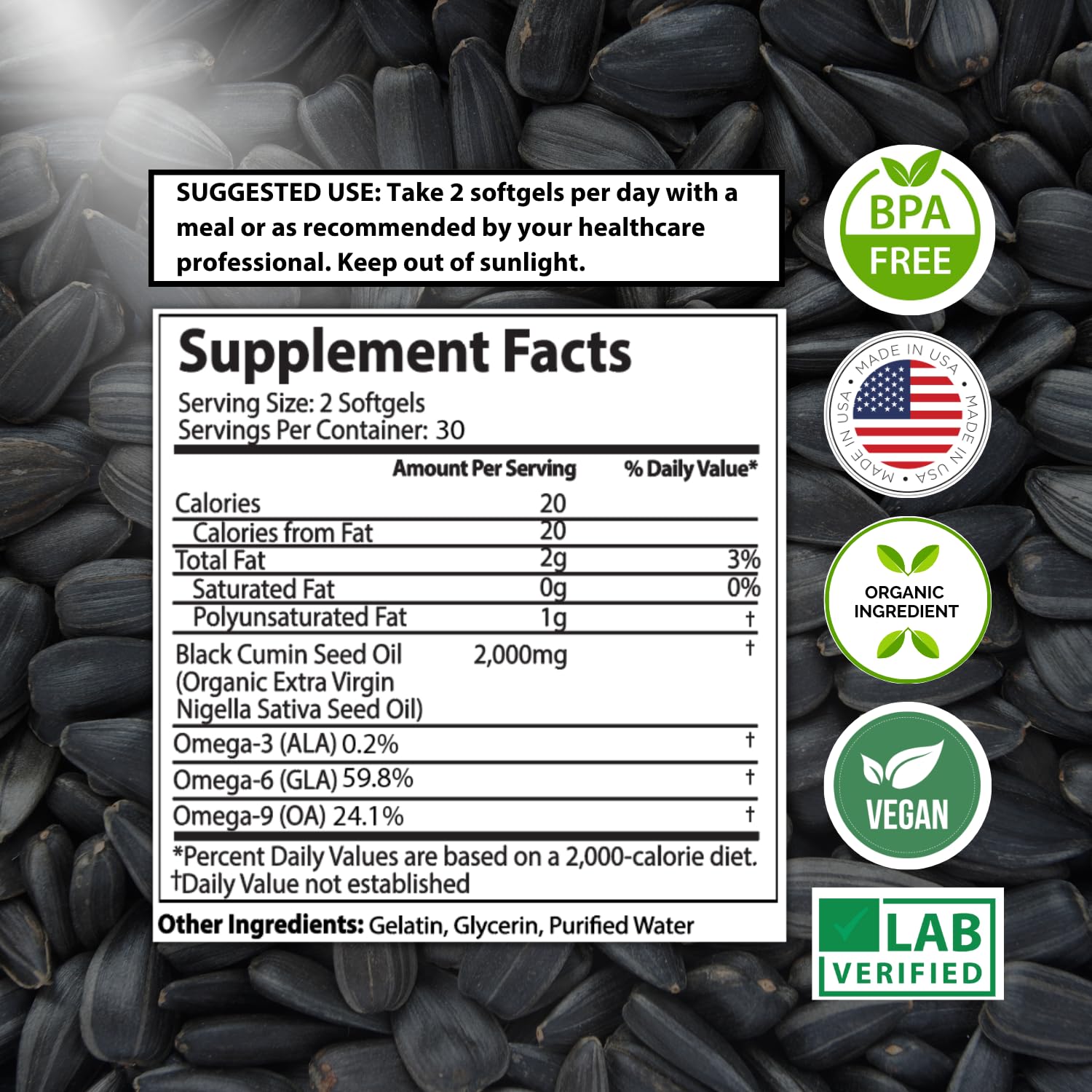 Organic Black Seed Oil 2000mg - 60 Softgel Capsules (Non-GMO) Premium Cold-Pressed Mother Nature Organics Superfoods for Organic Living buy supplements canada