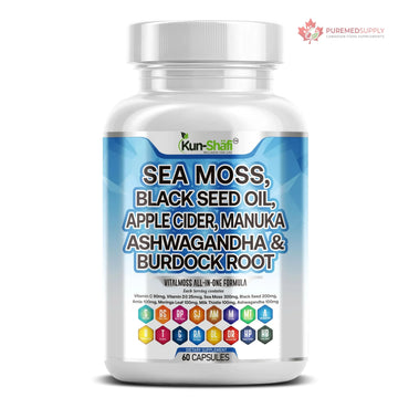 Kun Shafi Sea Moss Complex – with Black Seed Oil, Shilajit, Amla, Moringa, Turmeric, Ashwagandha & Burdock – Enriched with Vitamin C, D3, Chlorophyll, Manuka & Ginger – 60 Capsules Kun Shafi buy supplements canada