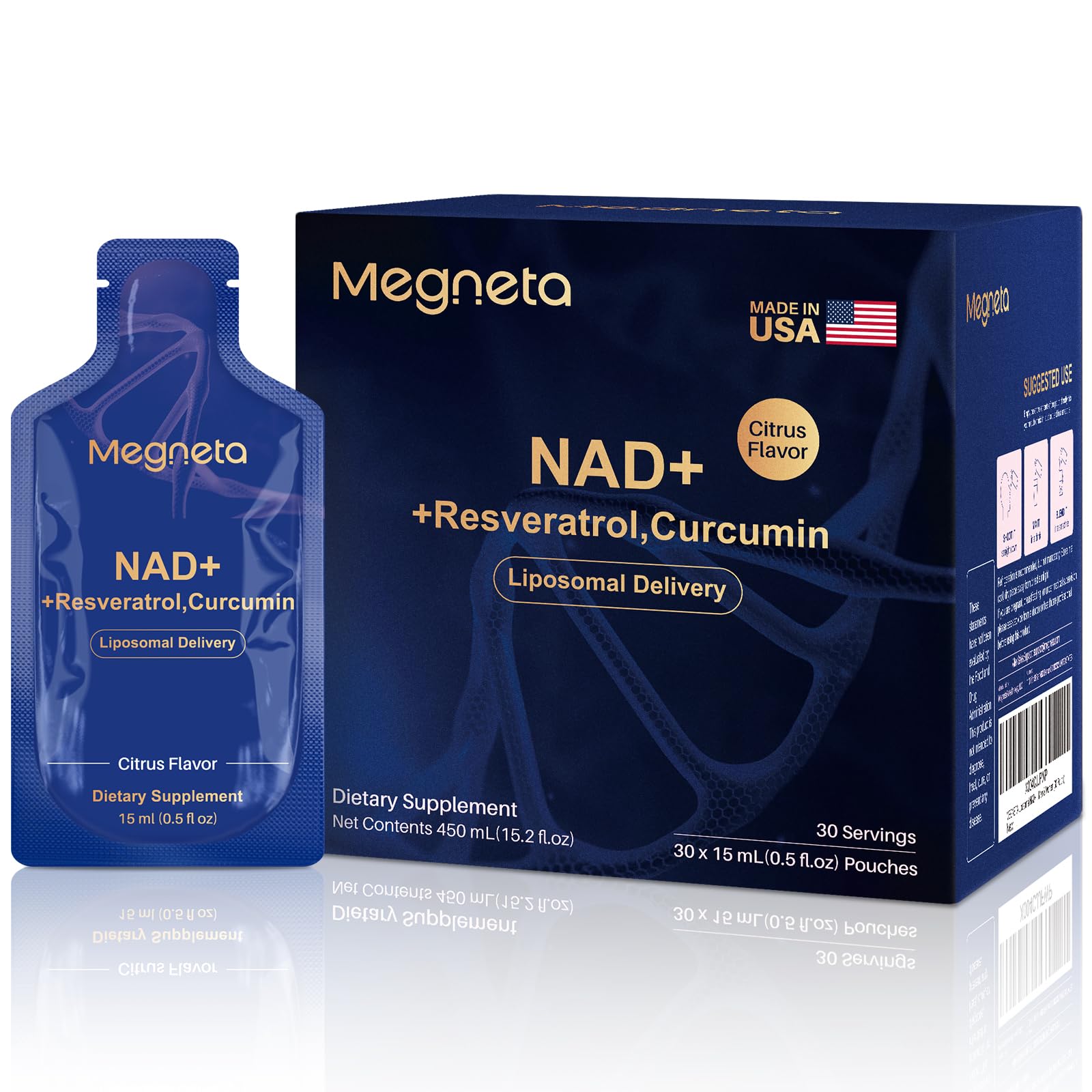 MEGNETA Liposomal NAD+ Supplement with Resveratrol, Anti-Aging, Energy Boost & Cellular Health Support, 15.2 fl. oz NAD Liquid for Men & Women (30 Pouch) MEGNETA buy supplements canada
