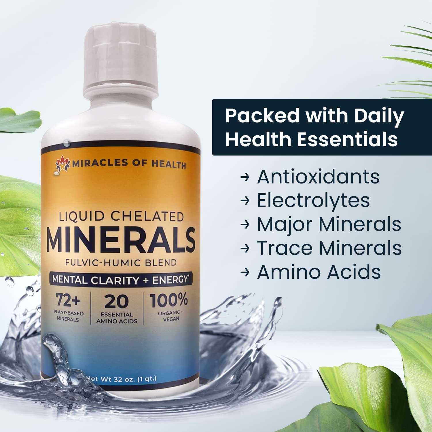 Miracles of Health Liquid Chelated Minerals - Organic Humic Fulvic Mineral Blend - 72+ Plant-Based Minerals, 20 Essential Amino Acids - 100% Natural - 1 Month Supply, 32 fl. oz Miracles of Health buy supplements canada