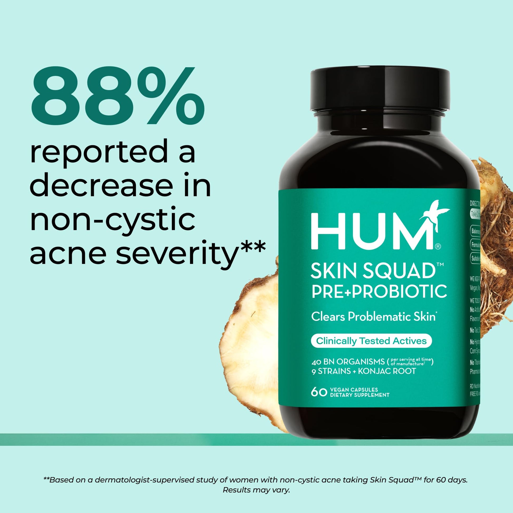 HUM Skin Squad Probiotics for Women and Men, Skin Care Supplement for Clear Complexion & Gut Health Support, Microbiome Prebiotic & Probiotic Supplement for Breakouts, Digestive Health, 60 Capsules HUM buy supplements canada